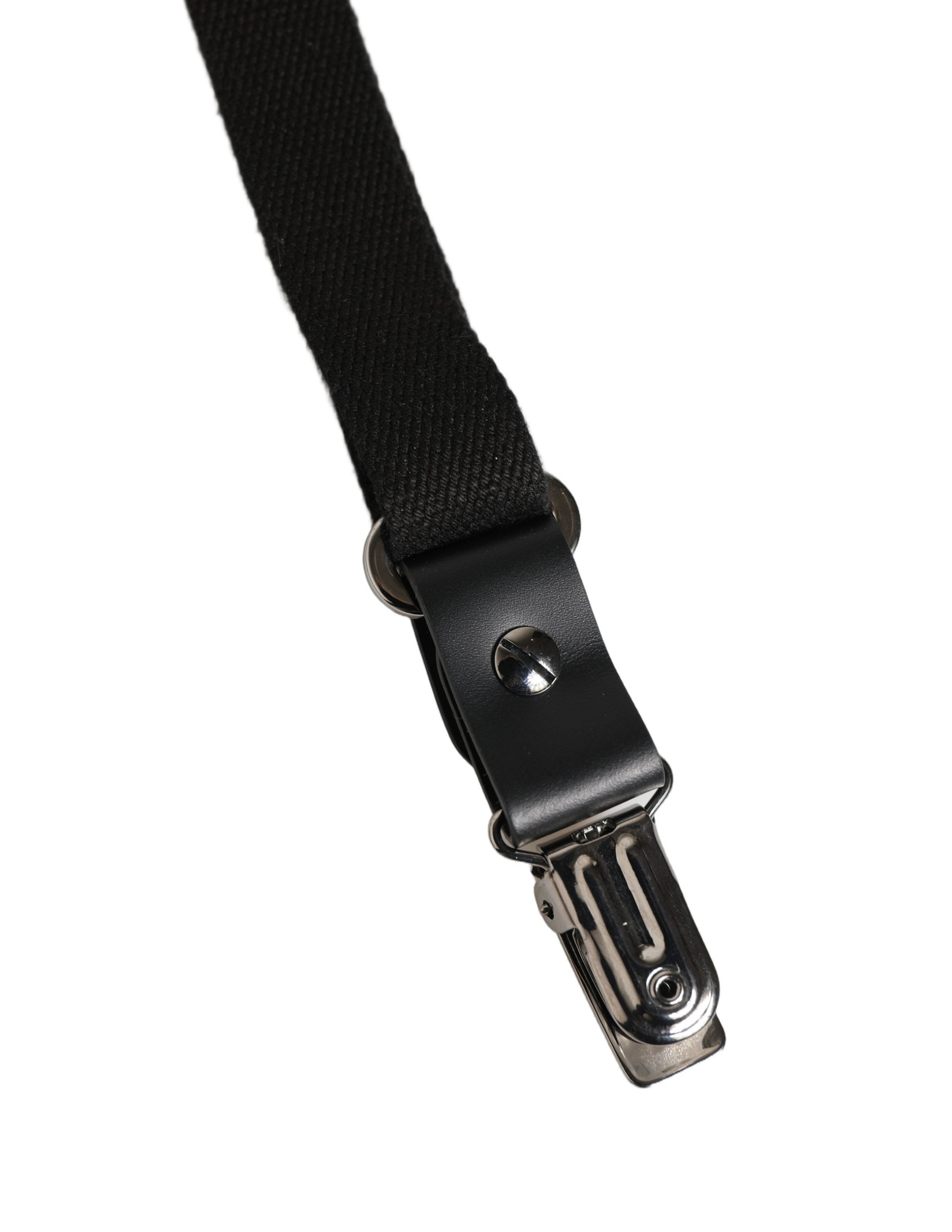 Dolce & Gabbana Dolce & Gabbana Black Cotton Leather Elastic Y-back Metal Clips Men's Suspender