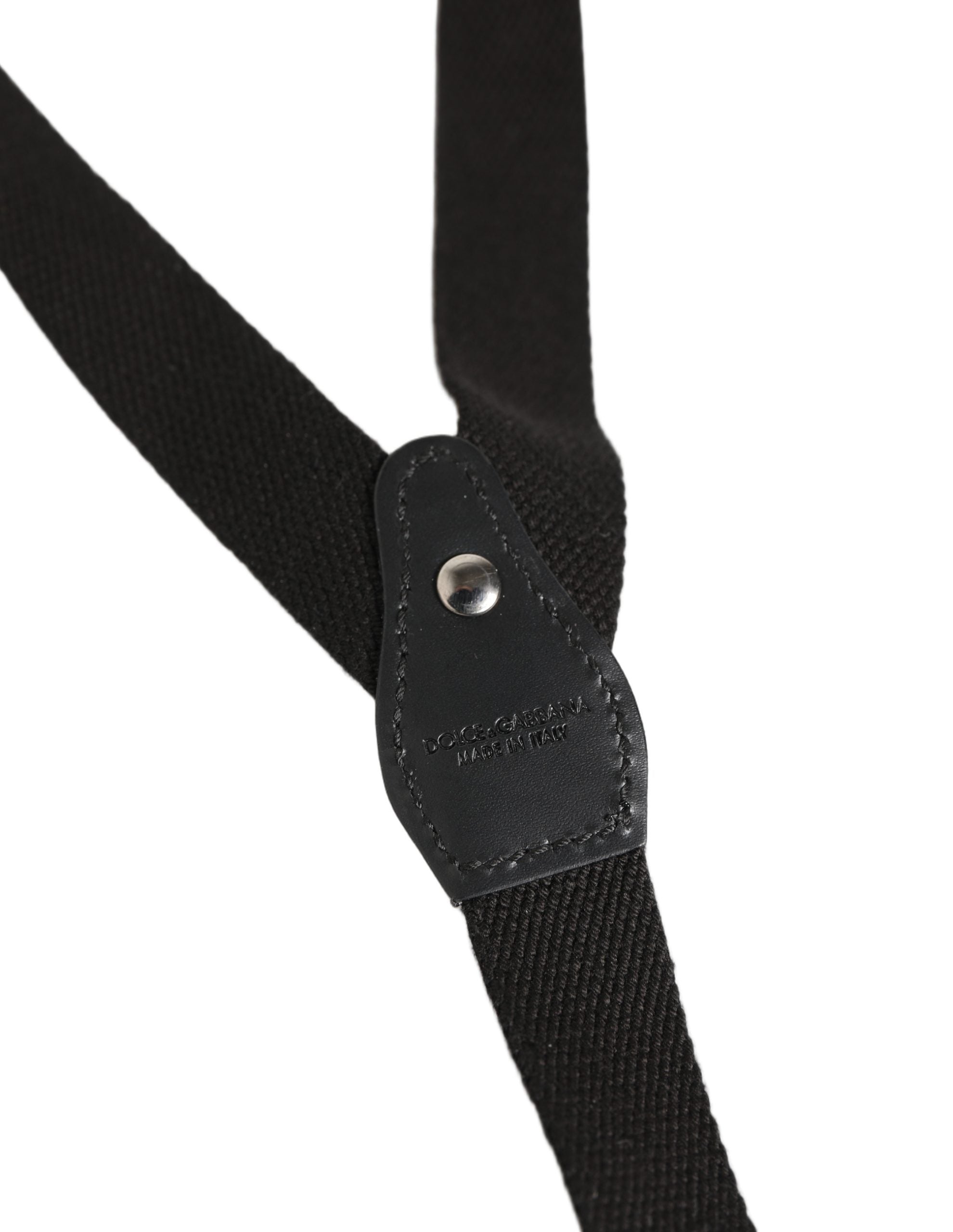 Dolce & Gabbana Dolce & Gabbana Black Cotton Leather Elastic Y-back Metal Clips Men's Suspender