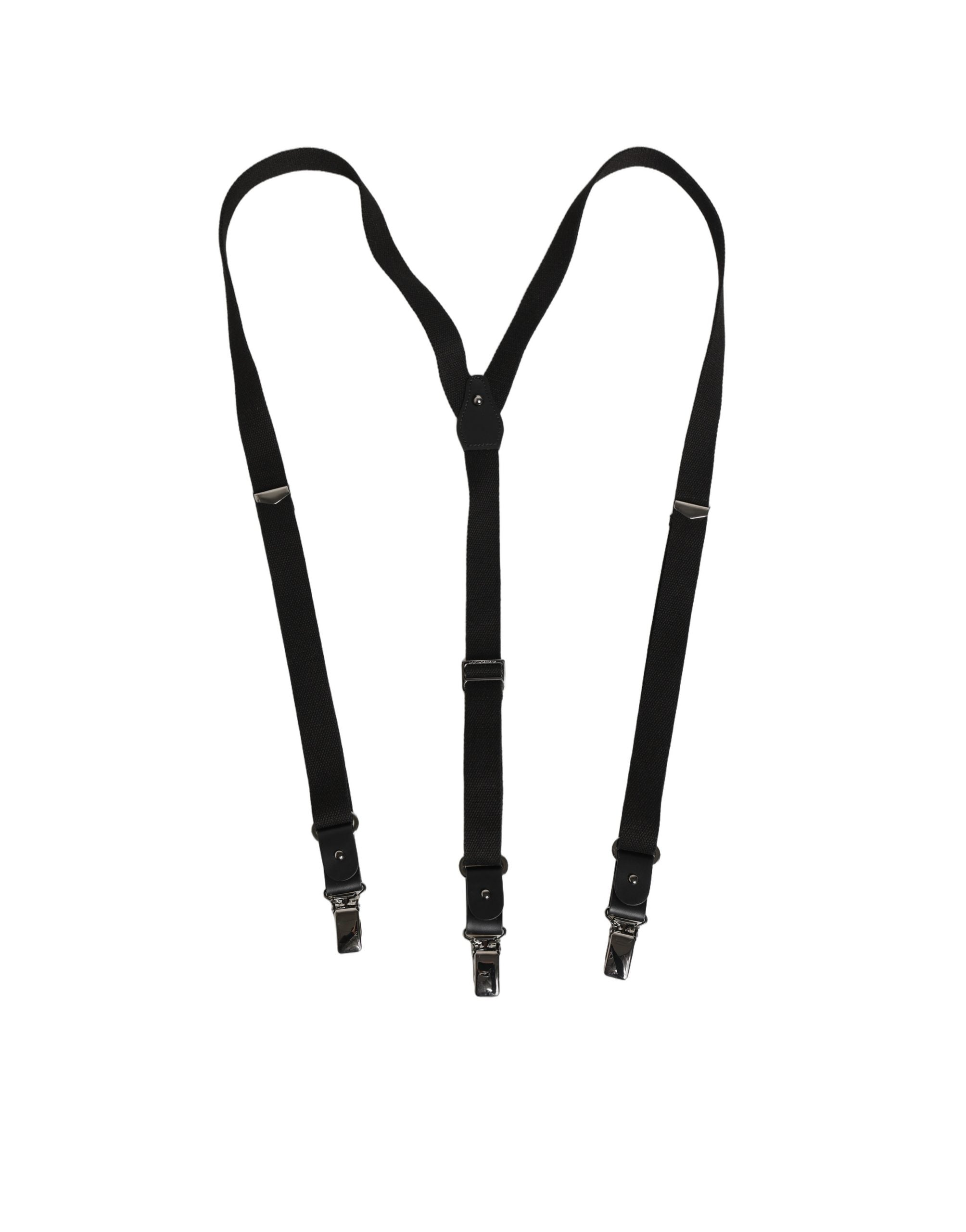 Dolce & Gabbana Dolce & Gabbana Black Cotton Leather Elastic Y-back Metal Clips Men's Suspender