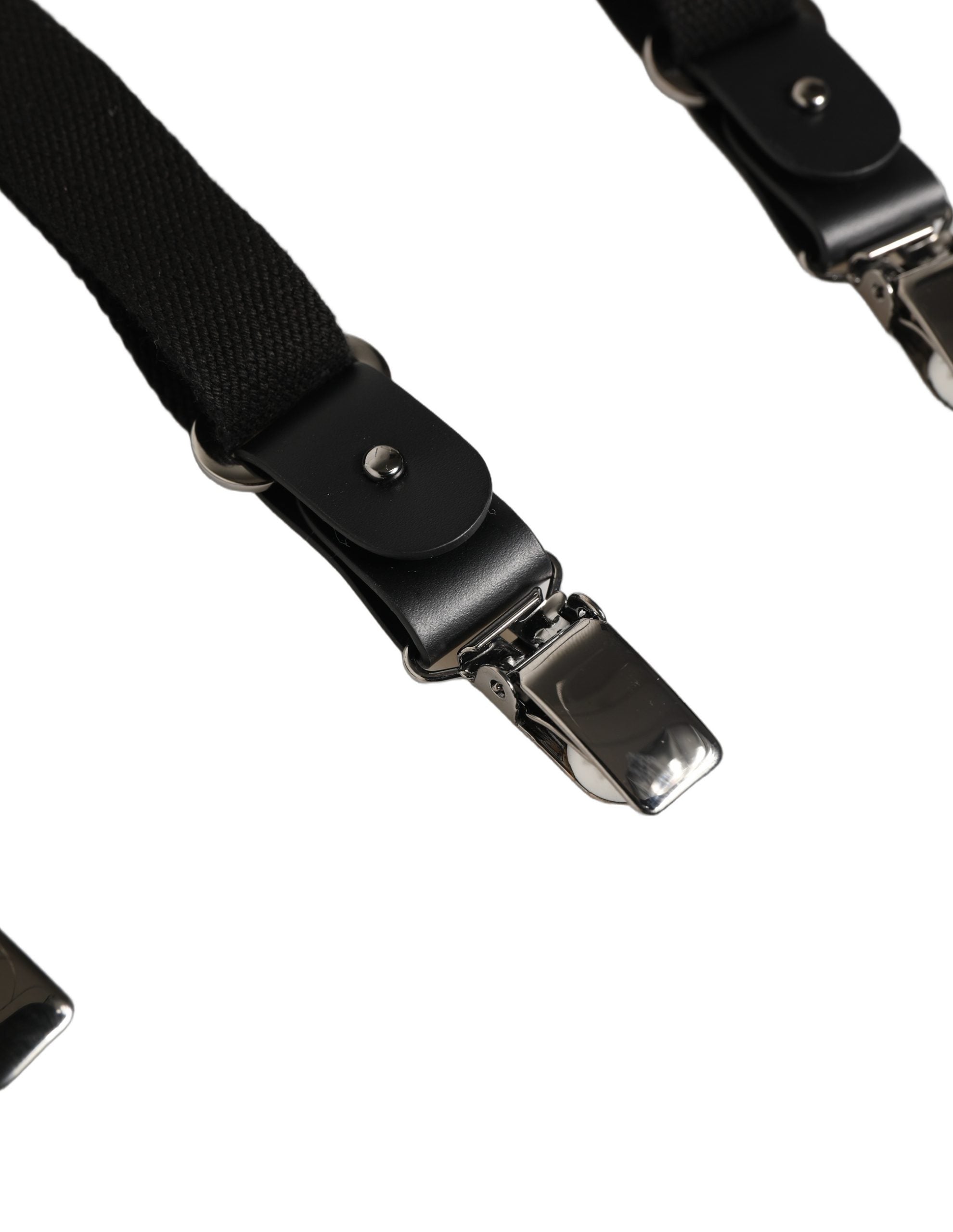 Dolce & Gabbana Dolce & Gabbana Black Cotton Leather Elastic Y-back Metal Clips Men's Suspender