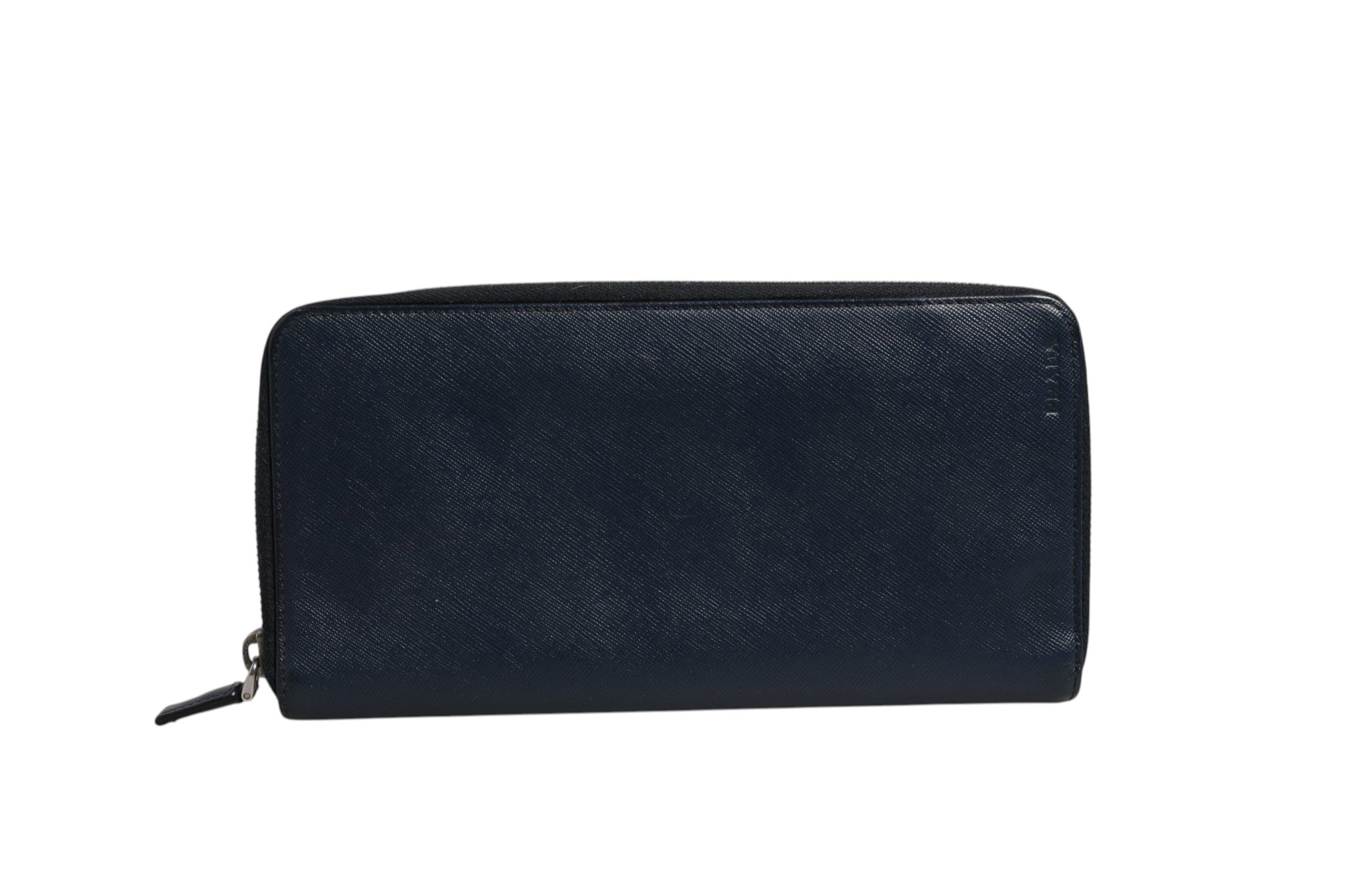 Prada Navy Oliver Embossed Leather Zip-Around Women's Wallet (Authentic Pre-Loved)