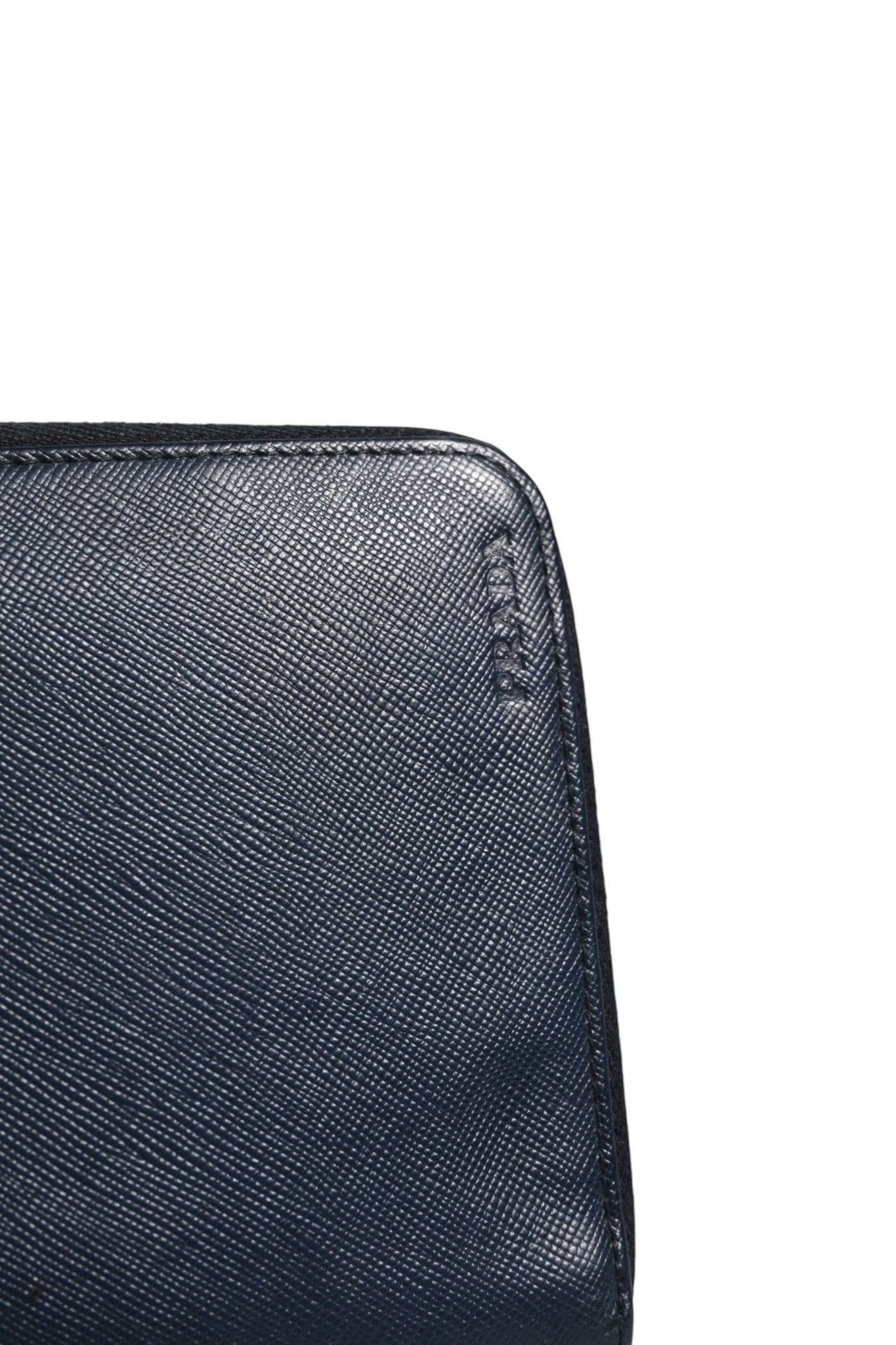 Prada Navy Oliver Embossed Leather Zip-Around Women's Wallet (Authentic Pre-Loved)