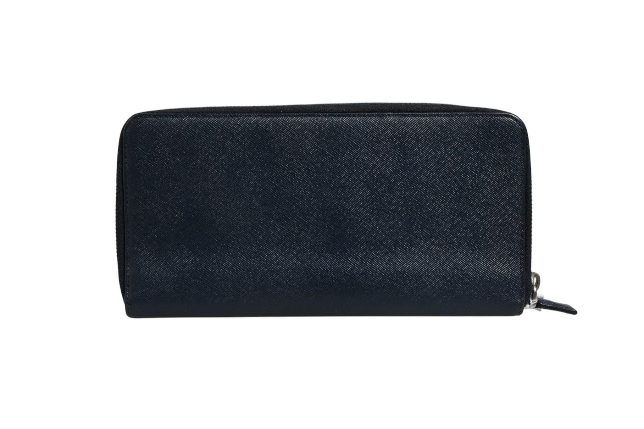 Prada Navy Oliver Embossed Leather Zip-Around Women's Wallet (Authentic Pre-Loved)