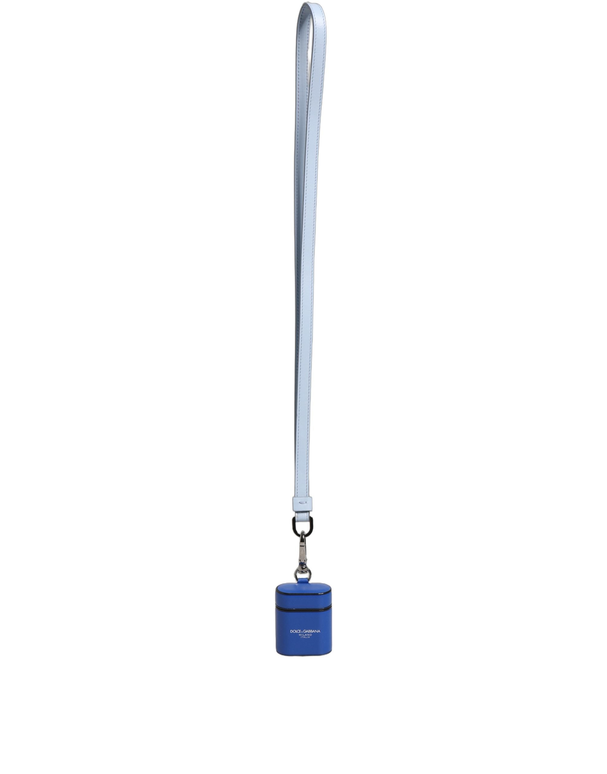 Dolce & Gabbana Dolce & Gabbana Case Blue Calf Leather Logo Flip Holder Strap Women's Airpods
