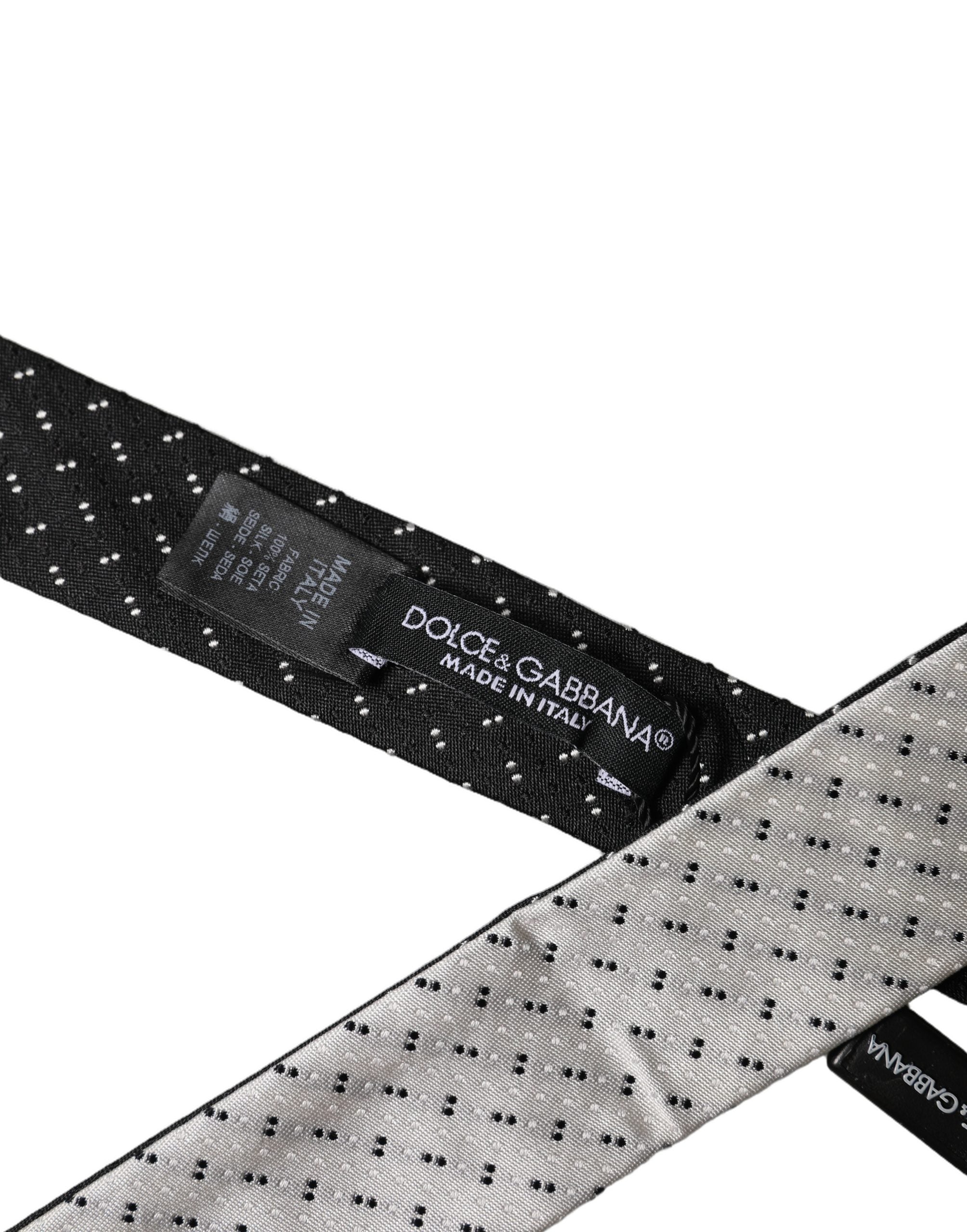 Dolce & Gabbana Dolce & Gabbana White Black Patterned Silk Adjustable Men NeckMen's Men's Tie