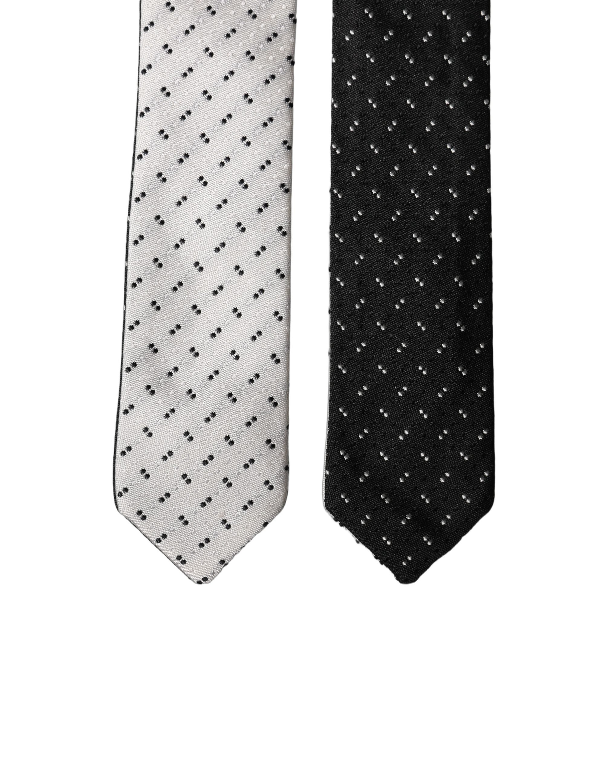 Dolce & Gabbana Dolce & Gabbana White Black Patterned Silk Adjustable Men NeckMen's Men's Tie