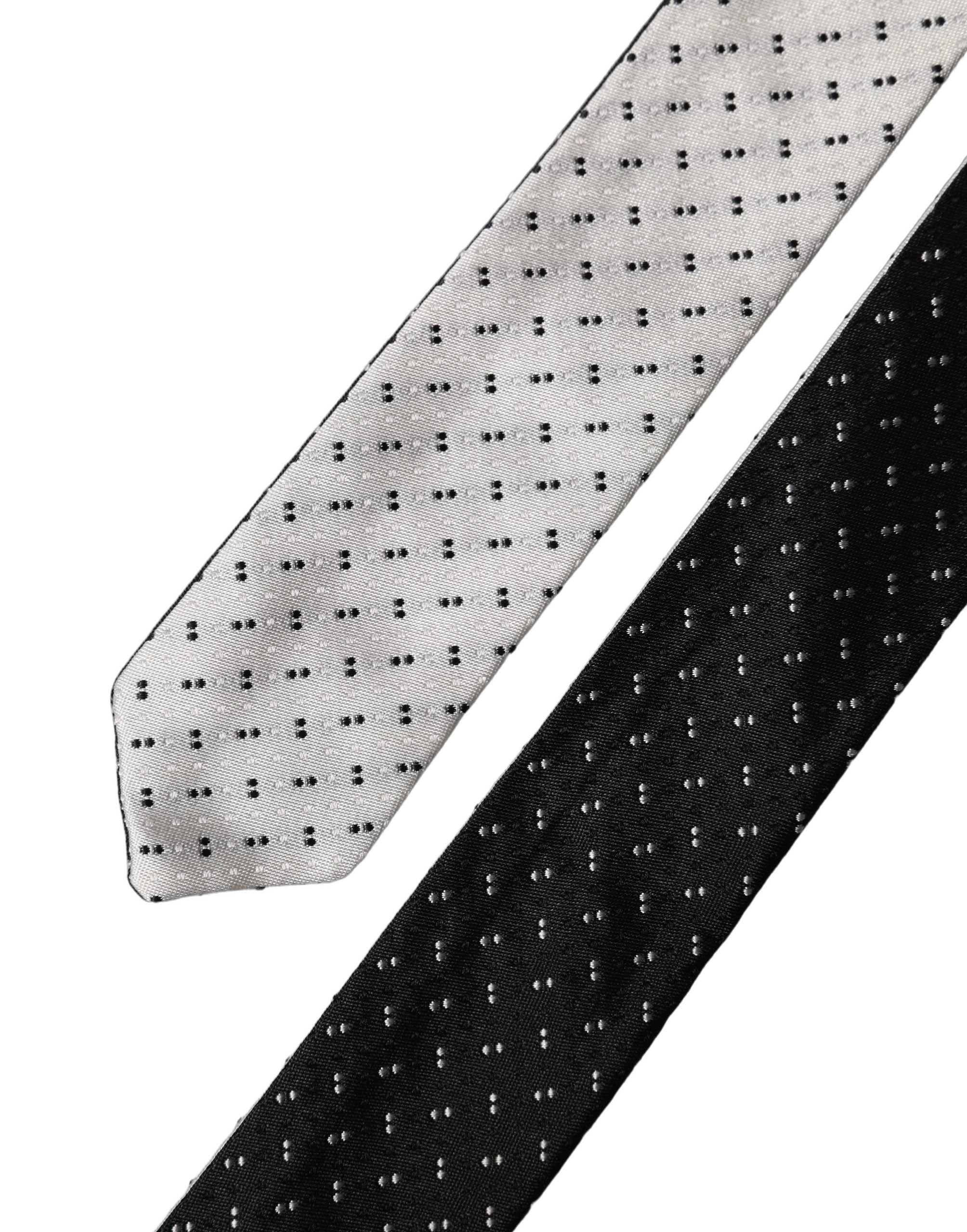 Dolce & Gabbana Dolce & Gabbana White Black Patterned Silk Adjustable Men NeckMen's Men's Tie