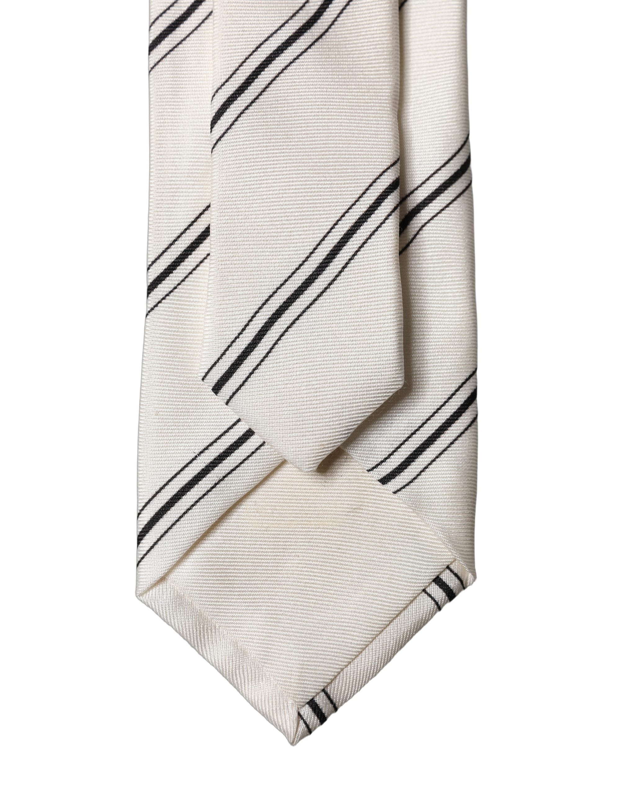 Dolce & Gabbana Dolce & Gabbana Beige Black Stripes 100% Silk Adjustable Men NeckMen's Men's Tie