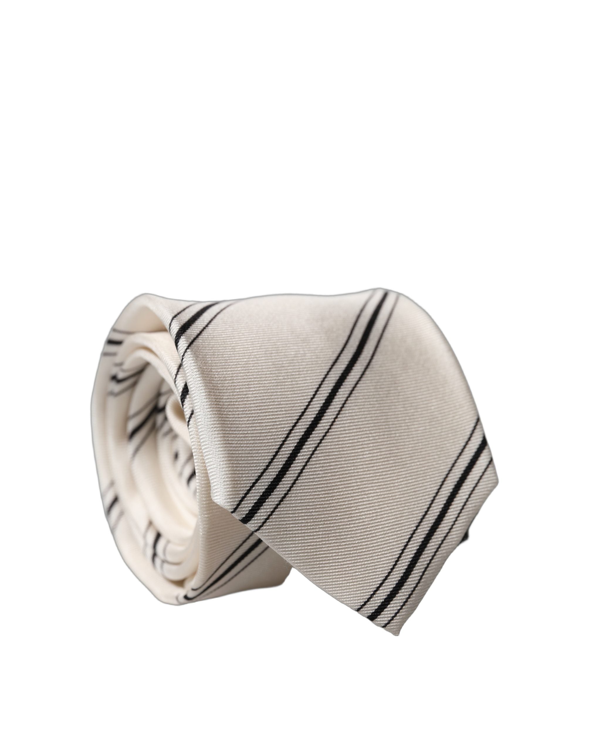 Dolce & Gabbana Dolce & Gabbana Beige Black Stripes 100% Silk Adjustable Men NeckMen's Men's Tie