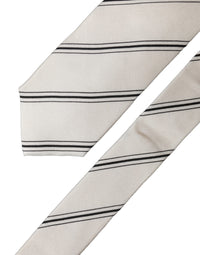 Dolce & Gabbana Dolce & Gabbana Beige Black Stripes 100% Silk Adjustable Men NeckMen's Men's Tie