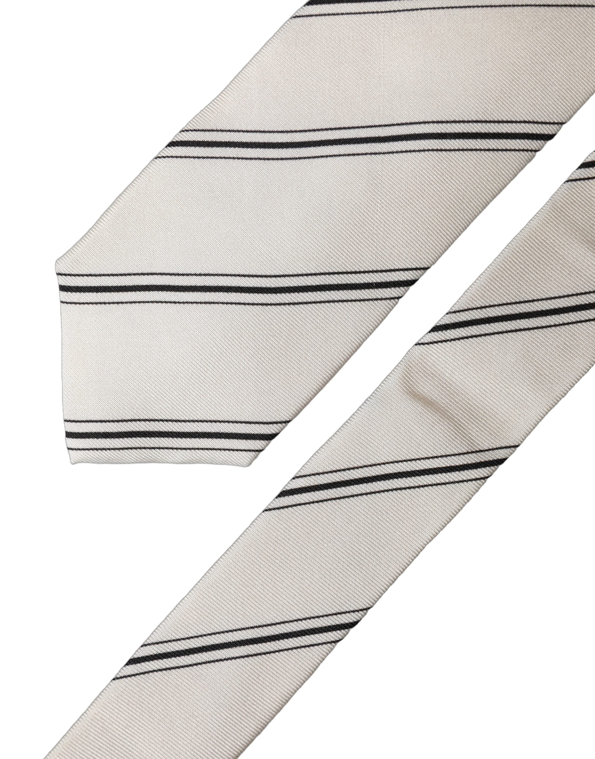 Dolce & Gabbana Dolce & Gabbana Beige Black Stripes 100% Silk Adjustable Men NeckMen's Men's Tie