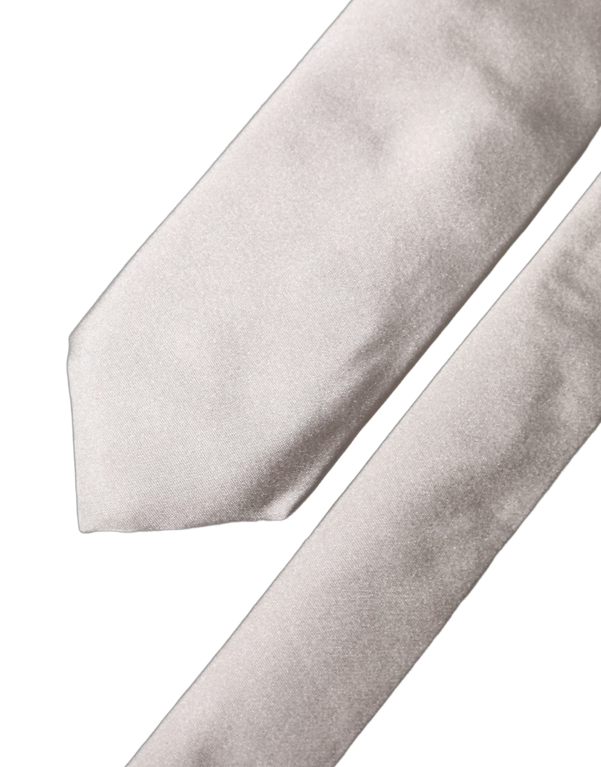 Dolce & Gabbana Dolce & Gabbana Light Gray Silk Satin Wide Adjustable Men NeckMen's Men's Tie