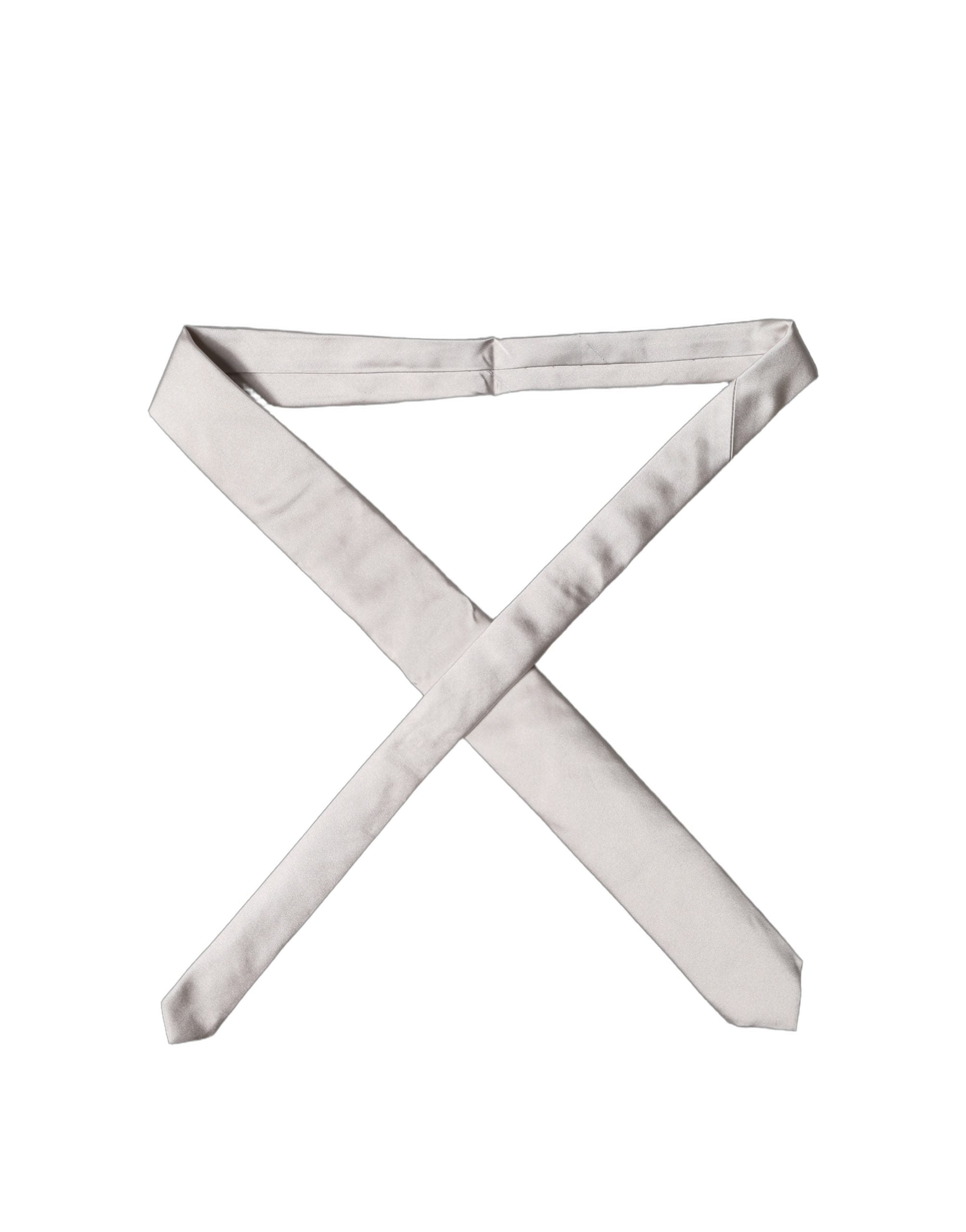 Dolce & Gabbana Dolce & Gabbana Light Gray Silk Satin Wide Adjustable Men NeckMen's Men's Tie