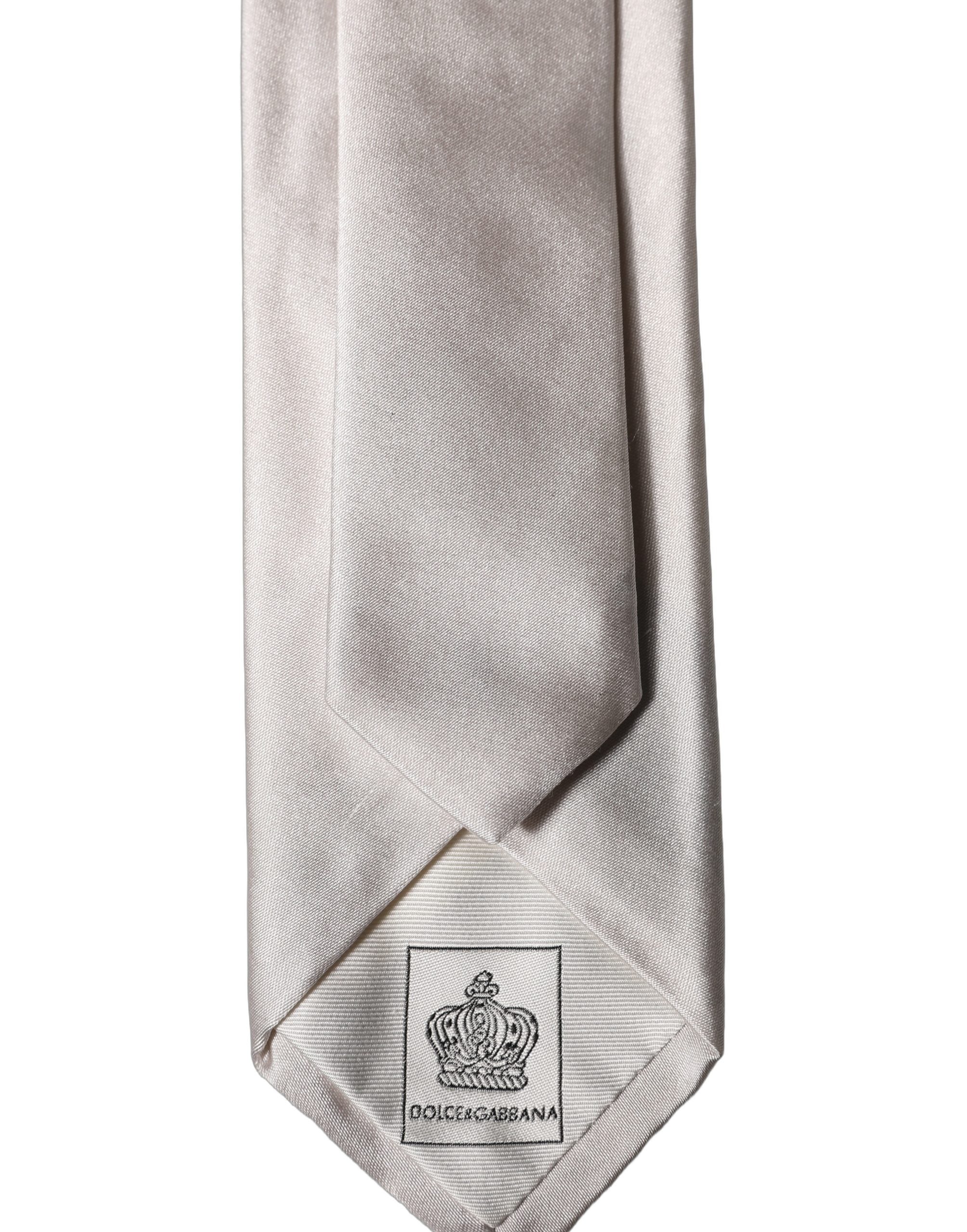 Dolce & Gabbana Dolce & Gabbana Light Gray Silk Satin Wide Adjustable Men NeckMen's Men's Tie