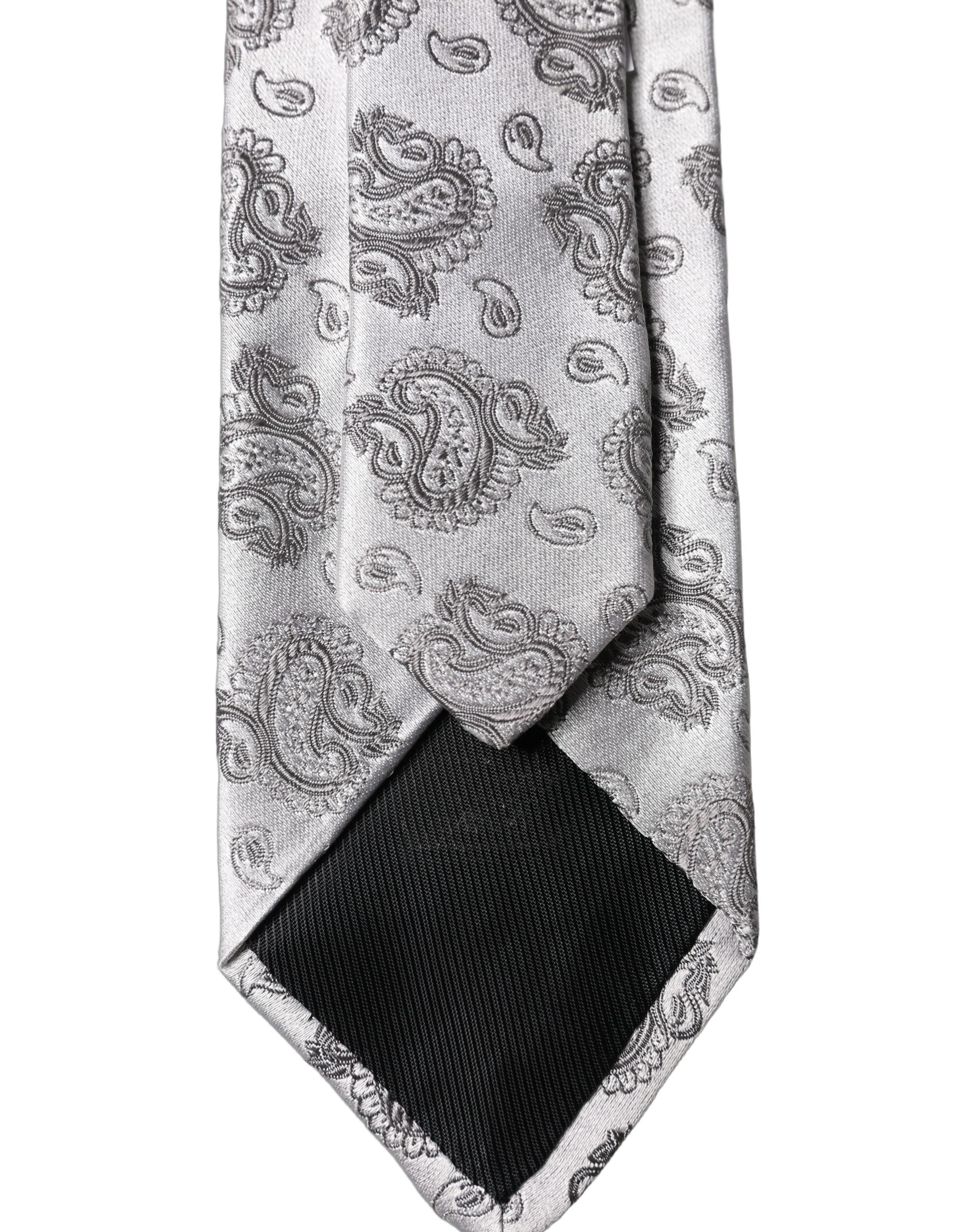 Dolce & Gabbana Dolce & Gabbana Silver Gray Paisley Silk Adjustable Men Men'sd NeckMen's Men's Tie