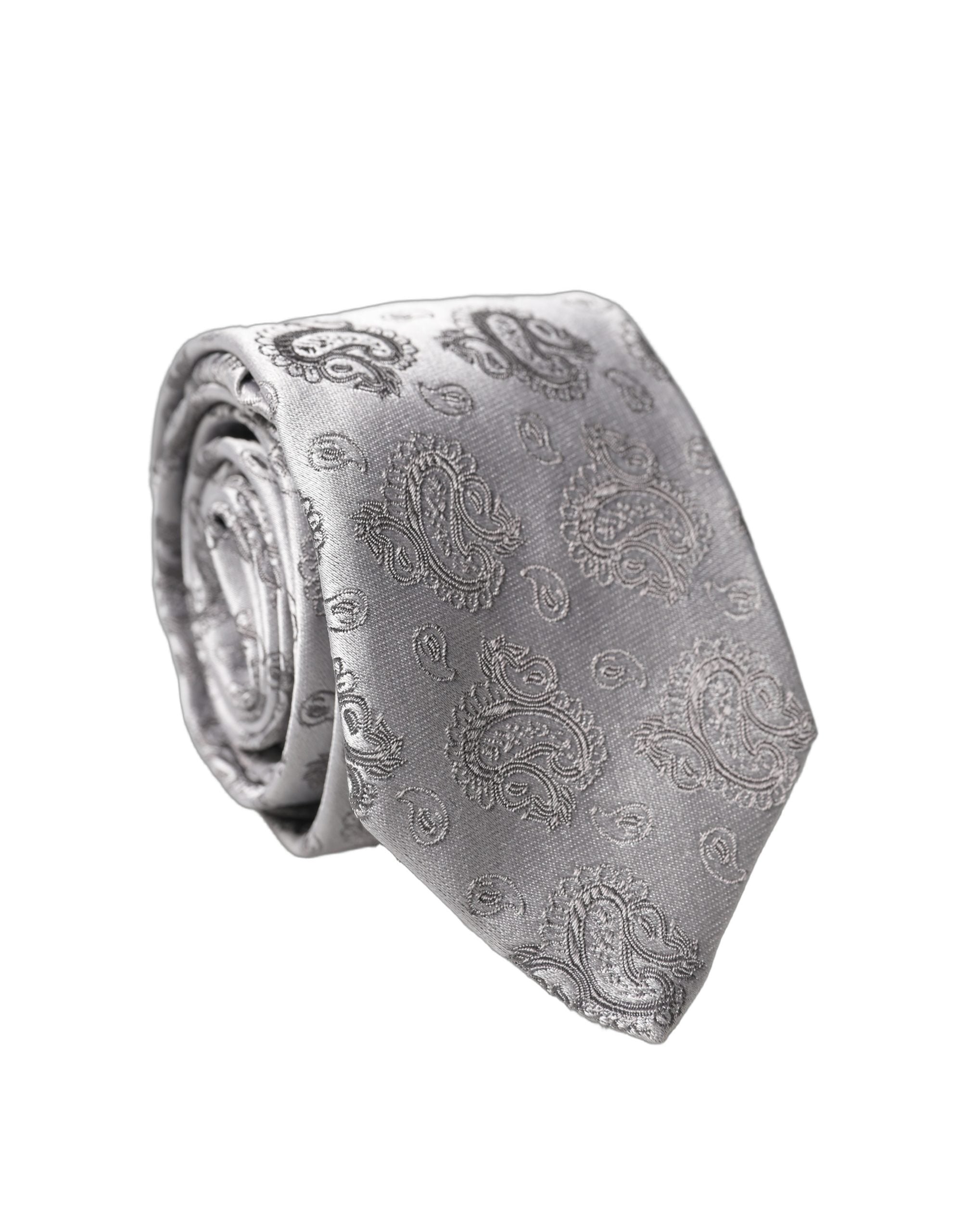 Dolce & Gabbana Dolce & Gabbana Silver Gray Paisley Silk Adjustable Men Men'sd NeckMen's Men's Tie