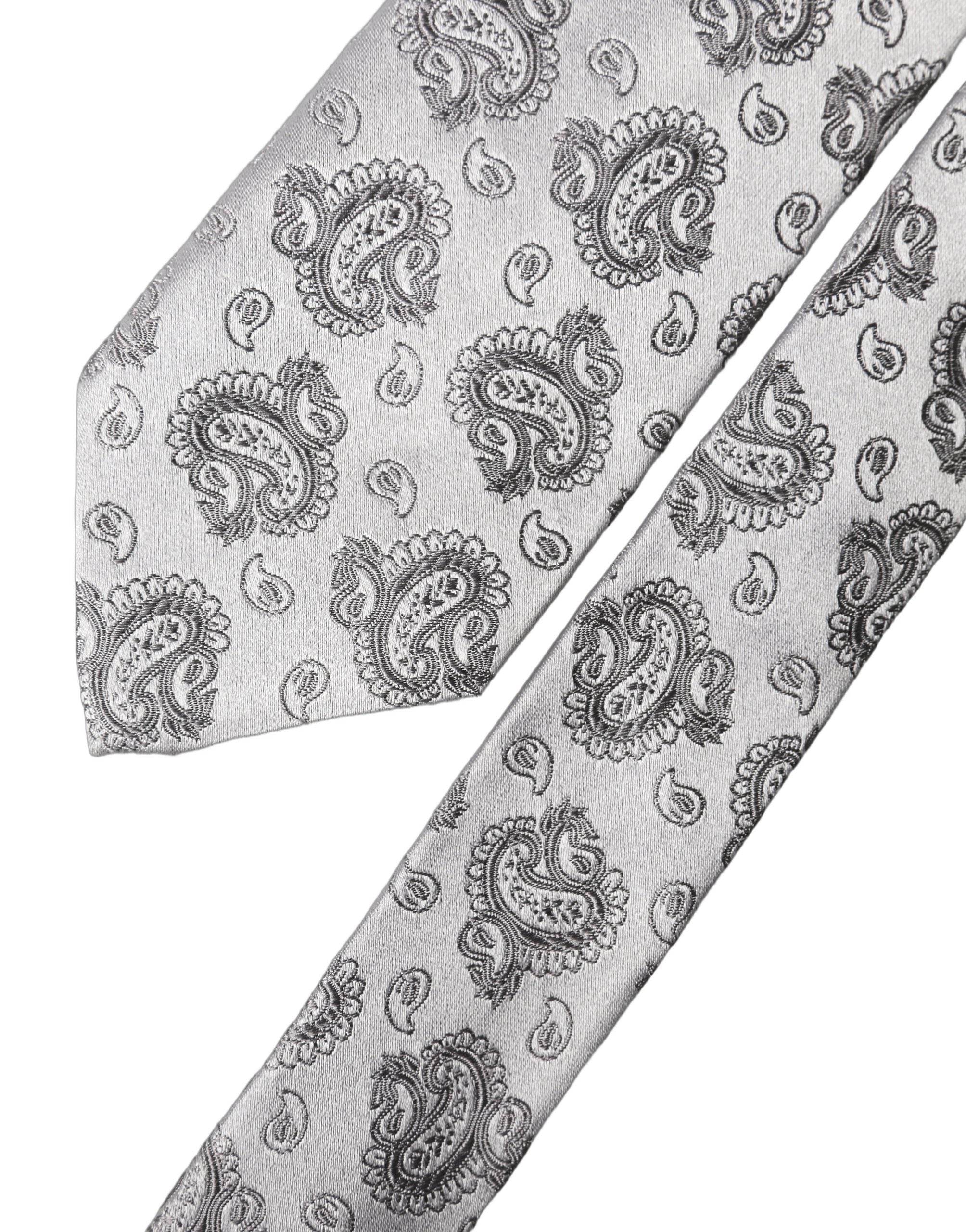 Dolce & Gabbana Dolce & Gabbana Silver Gray Paisley Silk Adjustable Men Men'sd NeckMen's Men's Tie