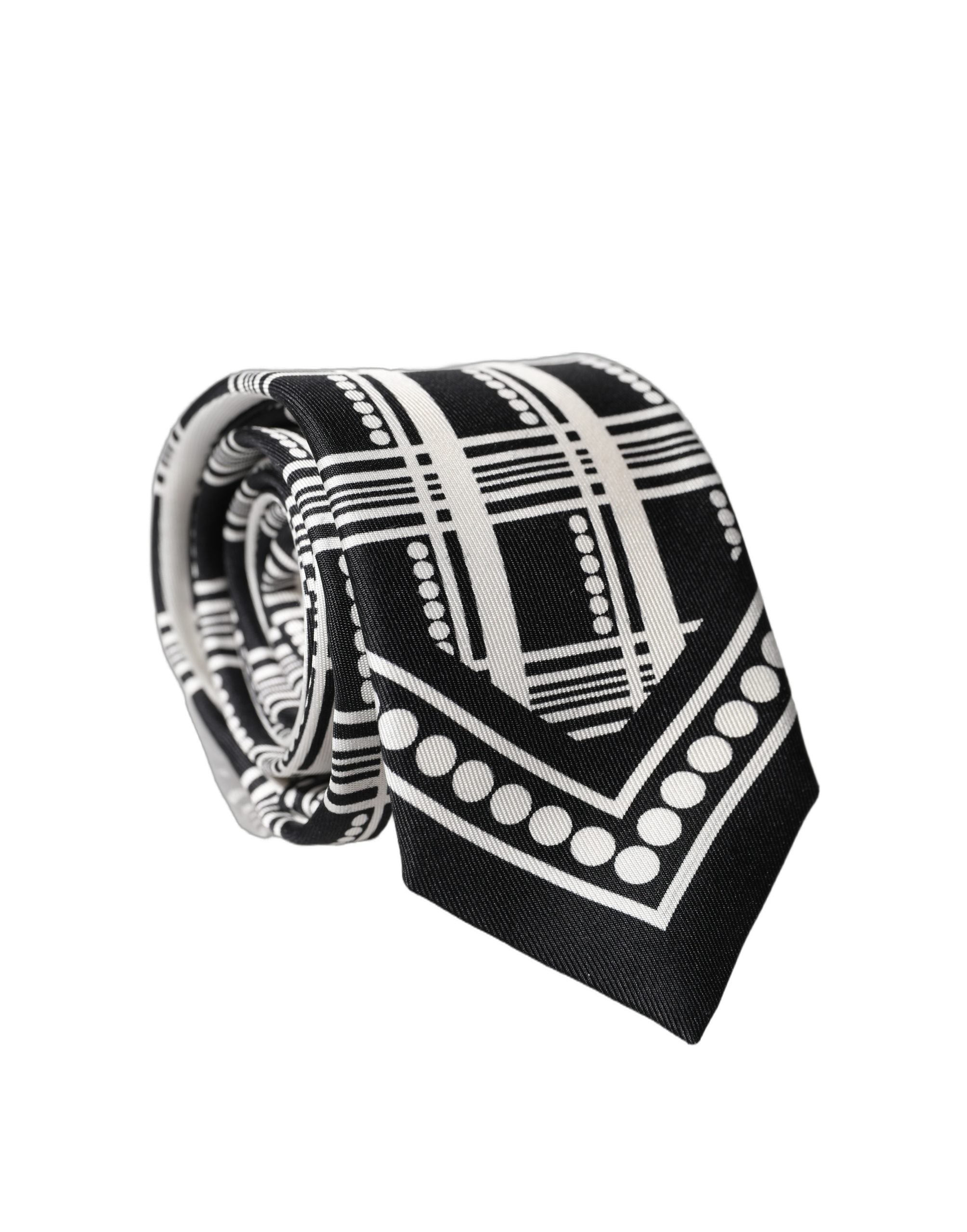 Dolce & Gabbana Dolce & Gabbana Black White Abstract Silk Adjustable Men Men'sd NeckMen's Men's Tie