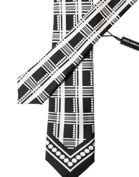 Dolce & Gabbana Dolce & Gabbana Black White Abstract Silk Adjustable Men Men'sd NeckMen's Men's Tie