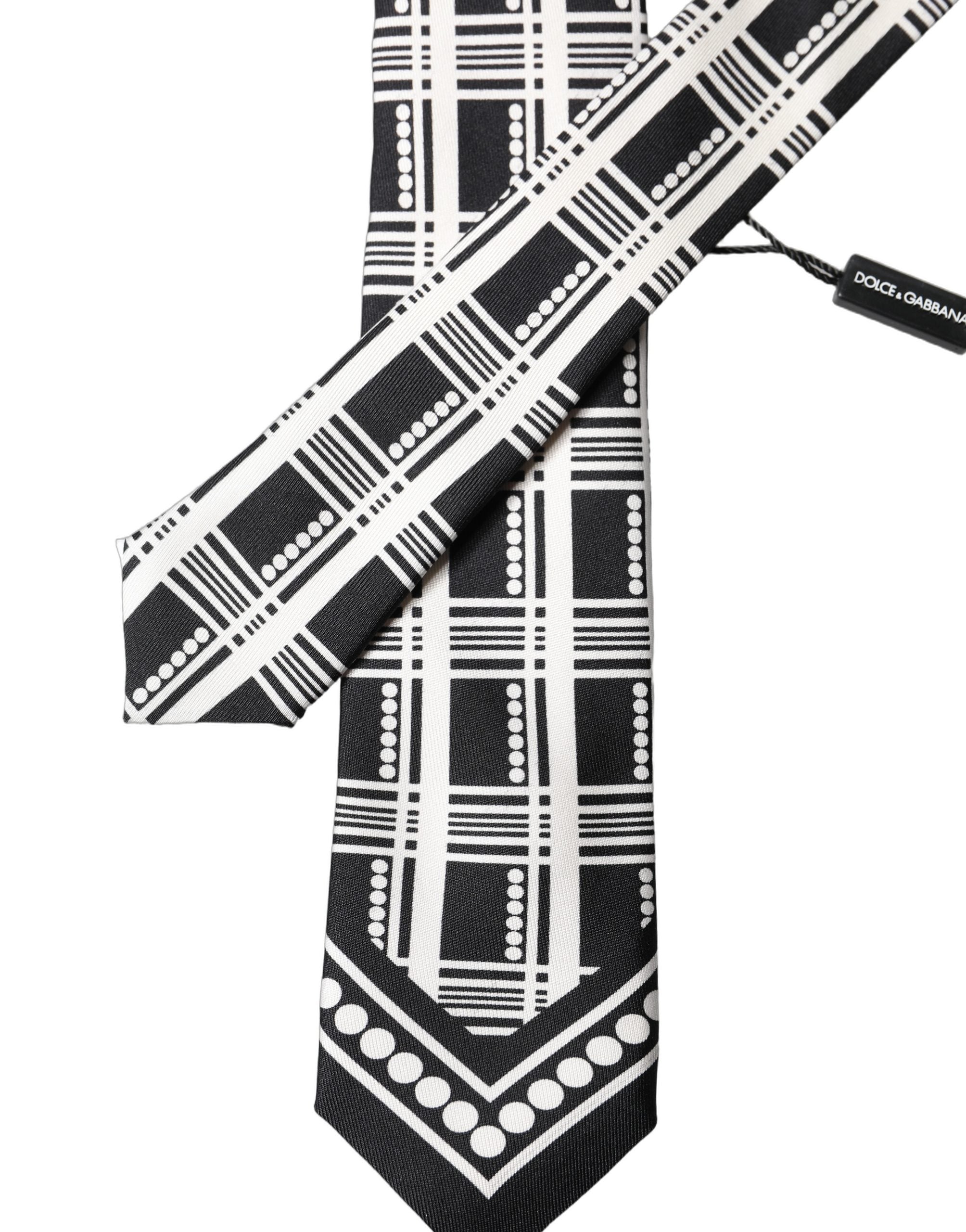 Dolce & Gabbana Dolce & Gabbana Black White Abstract Silk Adjustable Men Men'sd NeckMen's Men's Tie
