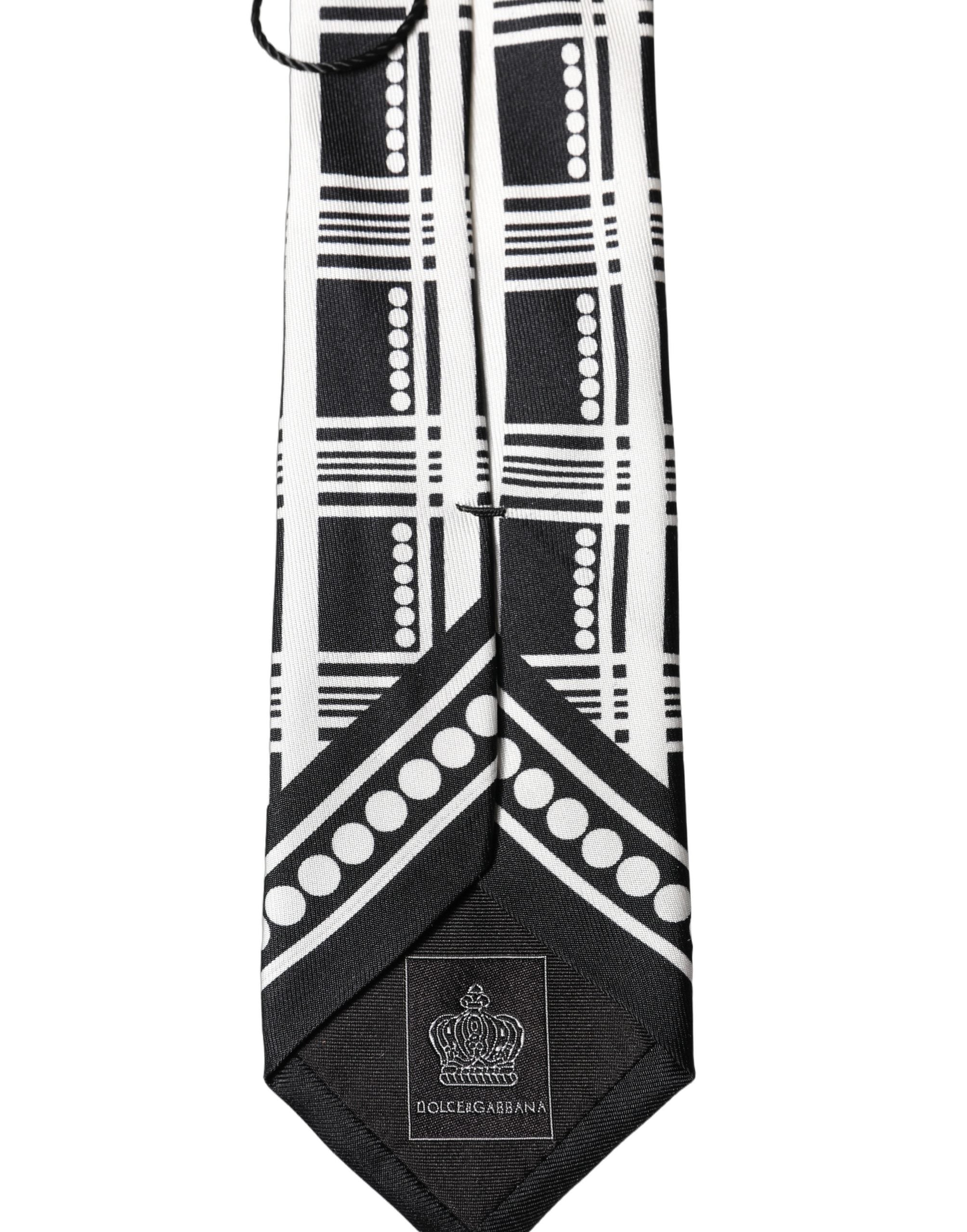 Dolce & Gabbana Dolce & Gabbana Black White Abstract Silk Adjustable Men Men'sd NeckMen's Men's Tie