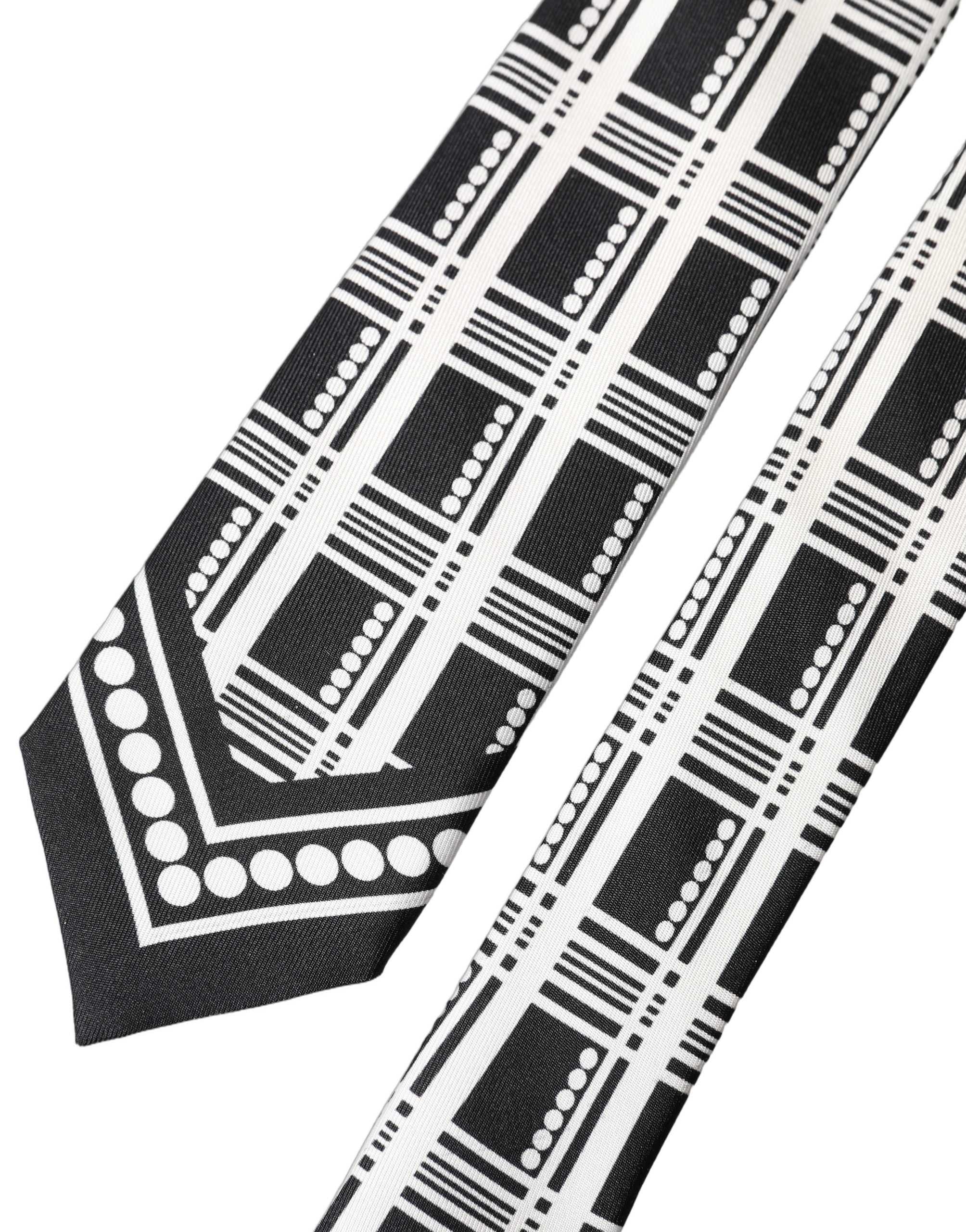 Dolce & Gabbana Dolce & Gabbana Black White Abstract Silk Adjustable Men Men'sd NeckMen's Men's Tie