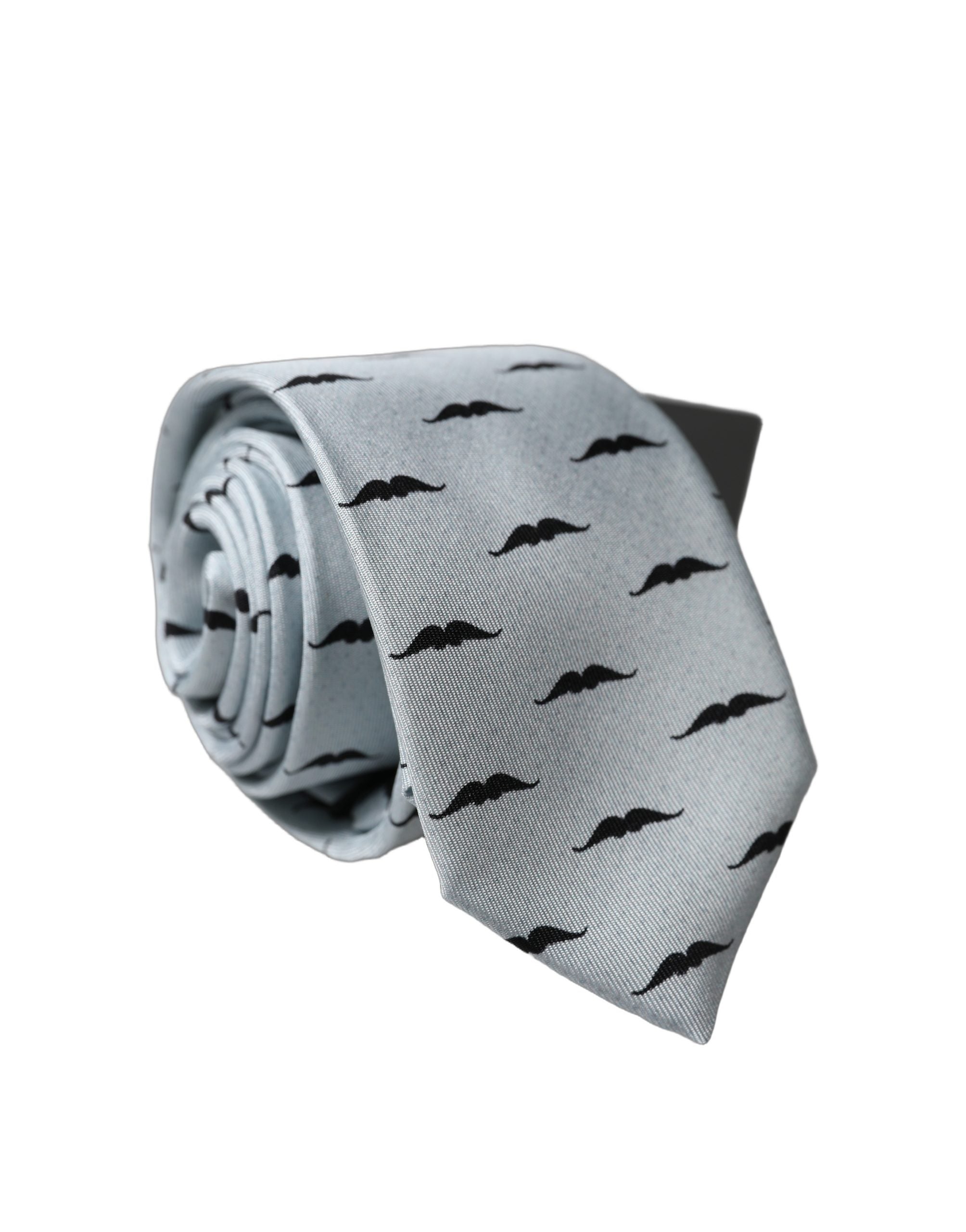 Dolce & Gabbana Dolce & Gabbana Light Gray Mustache Fantasy Silk Adjustable NeckMen's Men's Tie