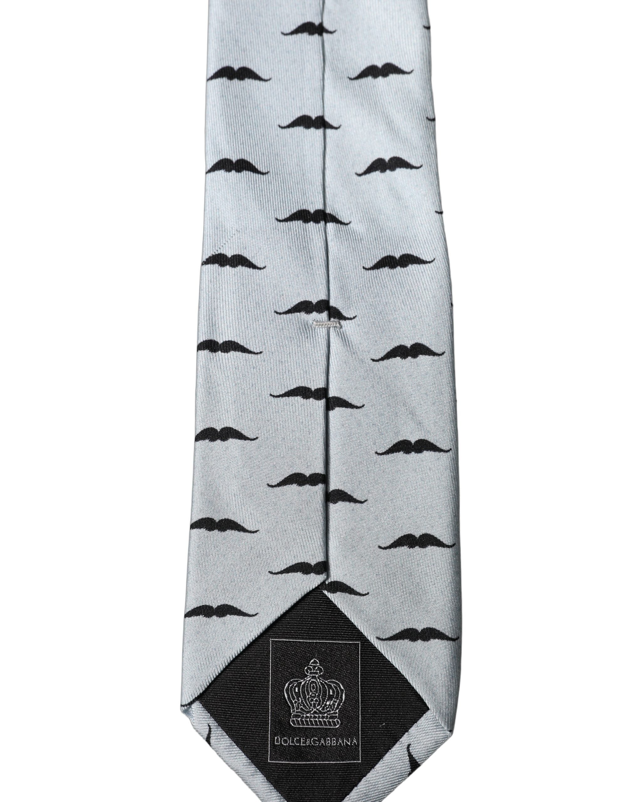 Dolce & Gabbana Dolce & Gabbana Light Gray Mustache Fantasy Silk Adjustable NeckMen's Men's Tie