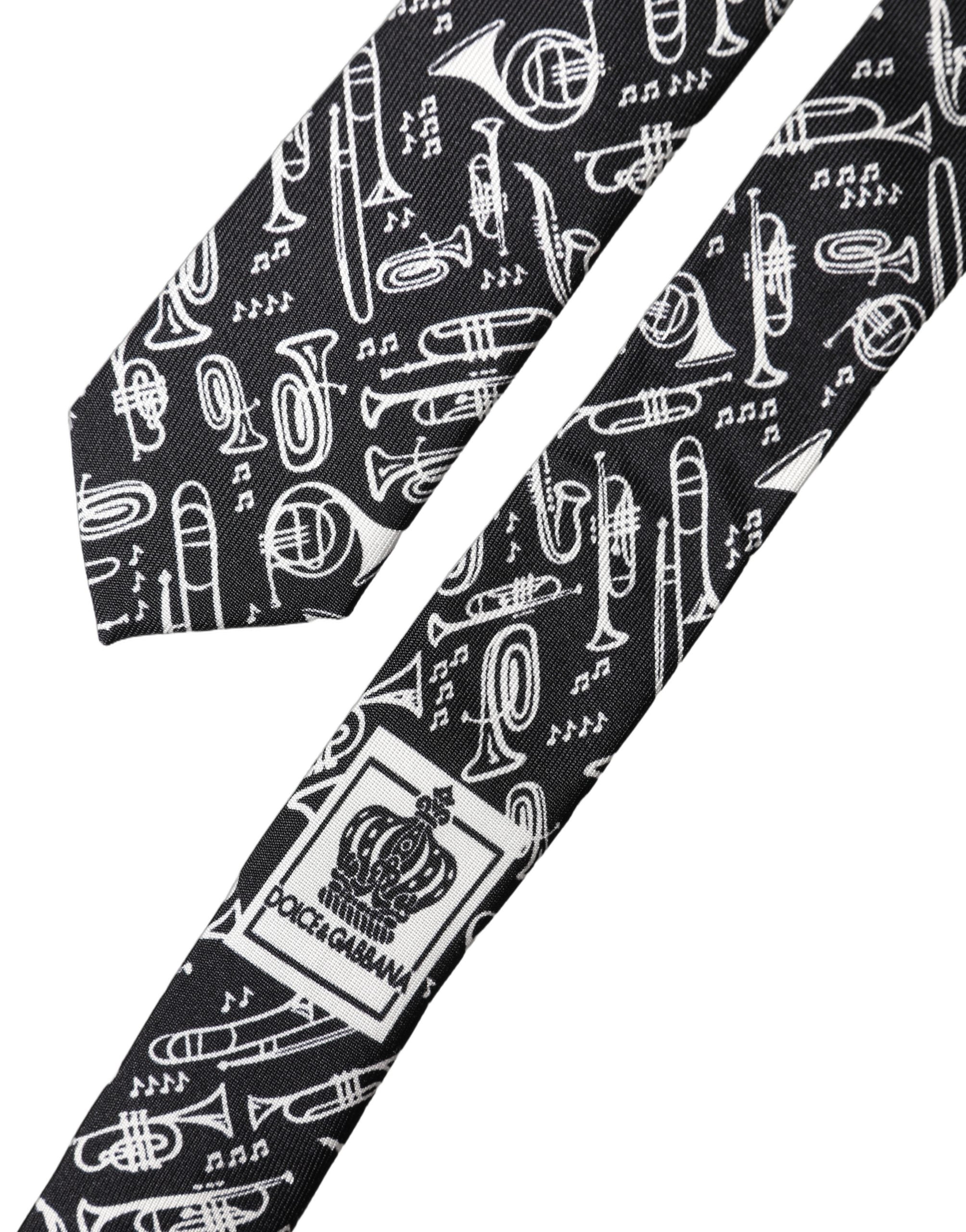 Dolce & Gabbana Dolce & Gabbana Black Trumpet Print Silk Adjustable Men Men'sd NeckMen's Men's Tie