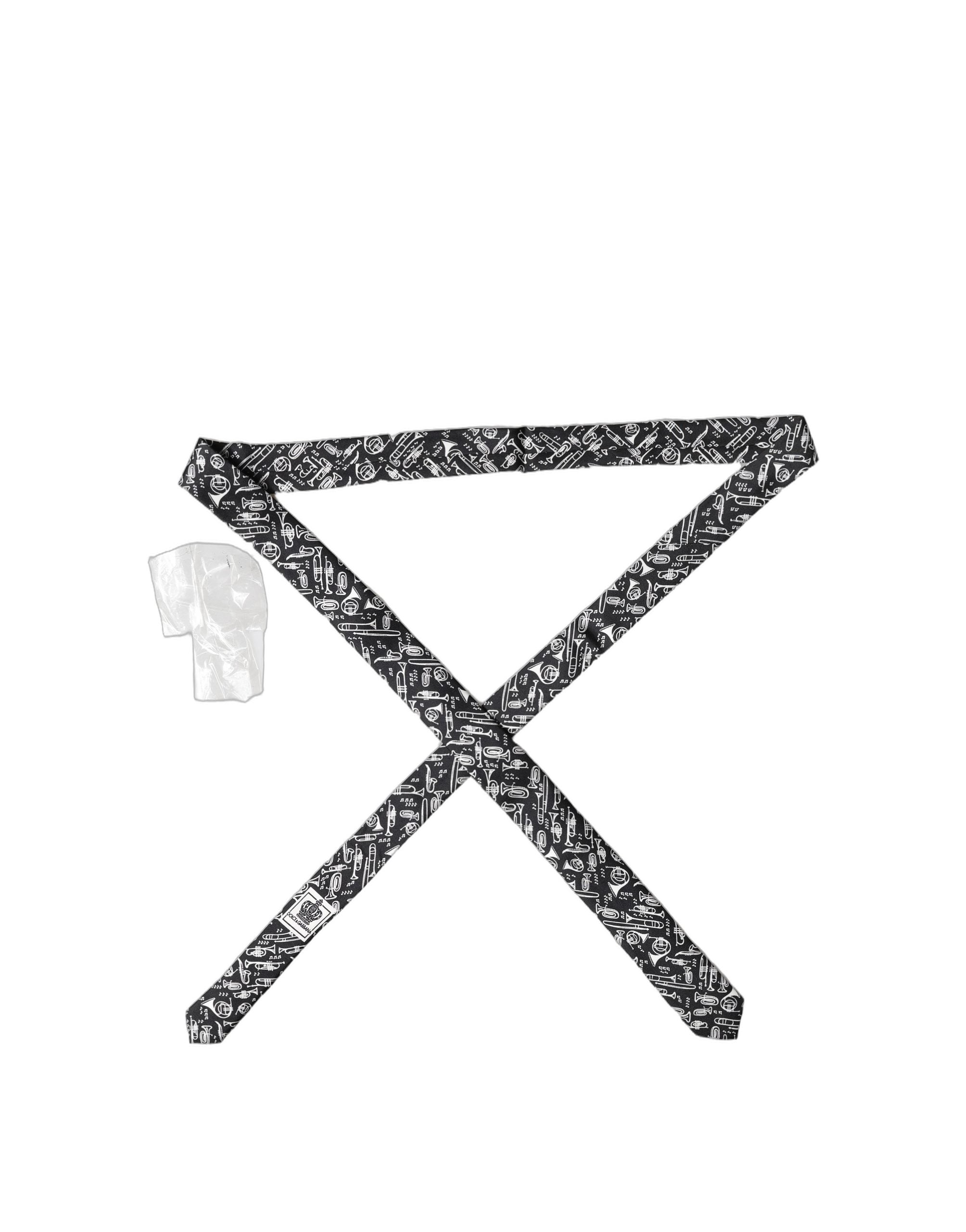 Dolce & Gabbana Dolce & Gabbana Black Trumpet Print Silk Adjustable Men Men'sd NeckMen's Men's Tie