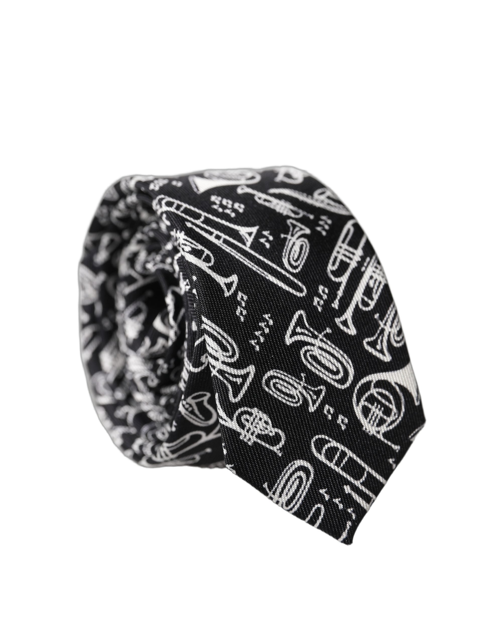 Dolce & Gabbana Dolce & Gabbana Black Trumpet Print Silk Adjustable Men Men'sd NeckMen's Men's Tie