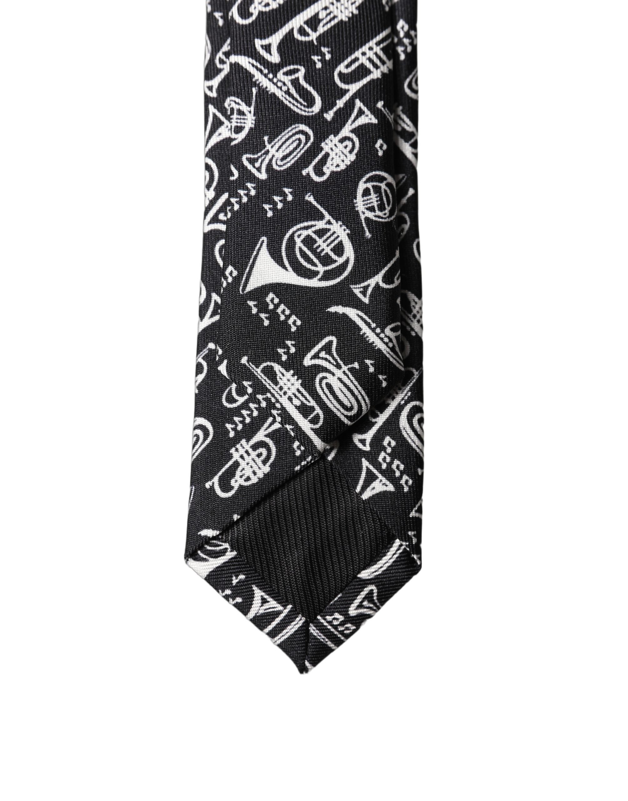 Dolce & Gabbana Dolce & Gabbana Black Trumpet Print Silk Adjustable Men Men'sd NeckMen's Men's Tie