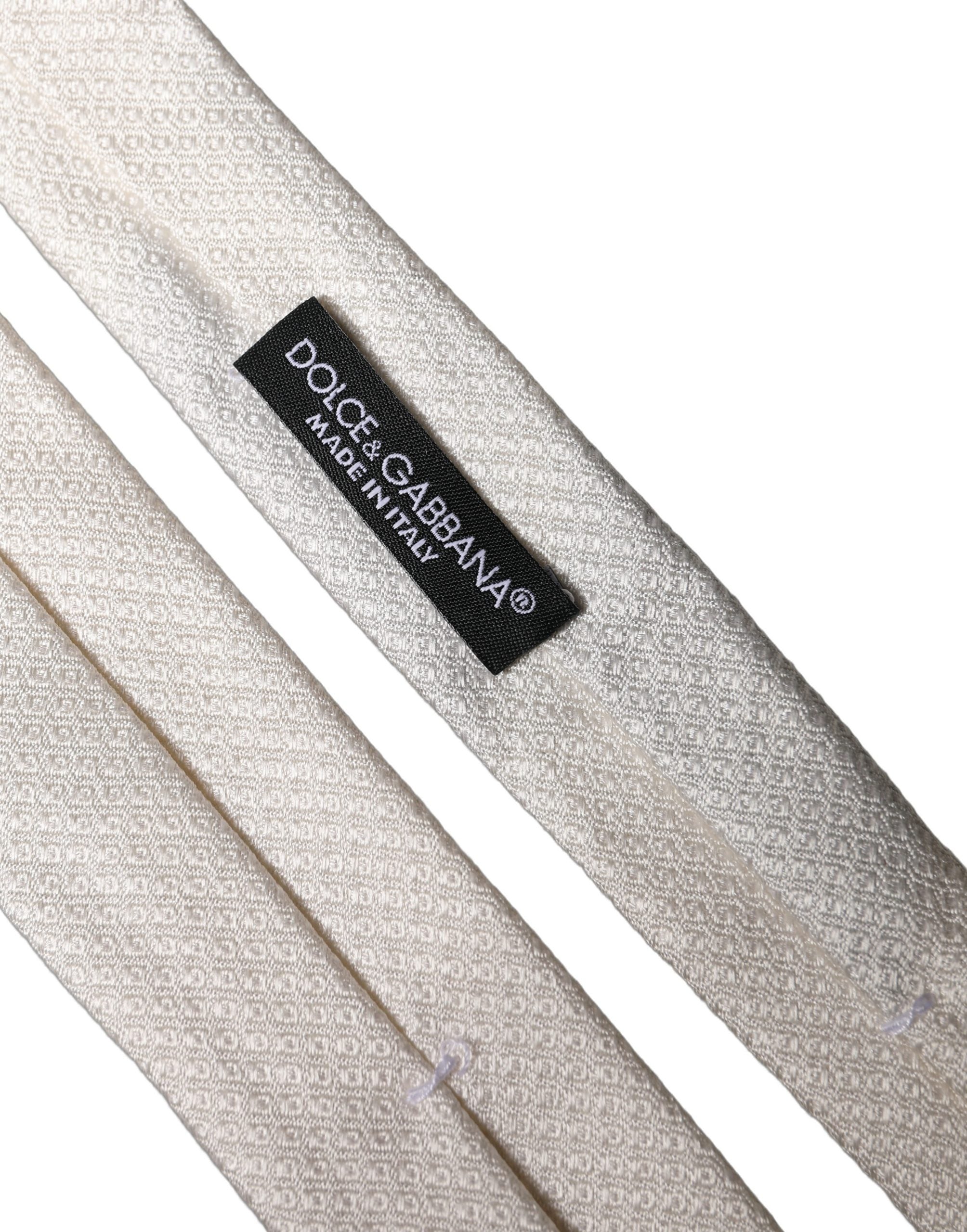 Dolce & Gabbana Dolce & Gabbana White Solid Textured Silk Adjustable Men Men'sd NeckMen's Men's Tie