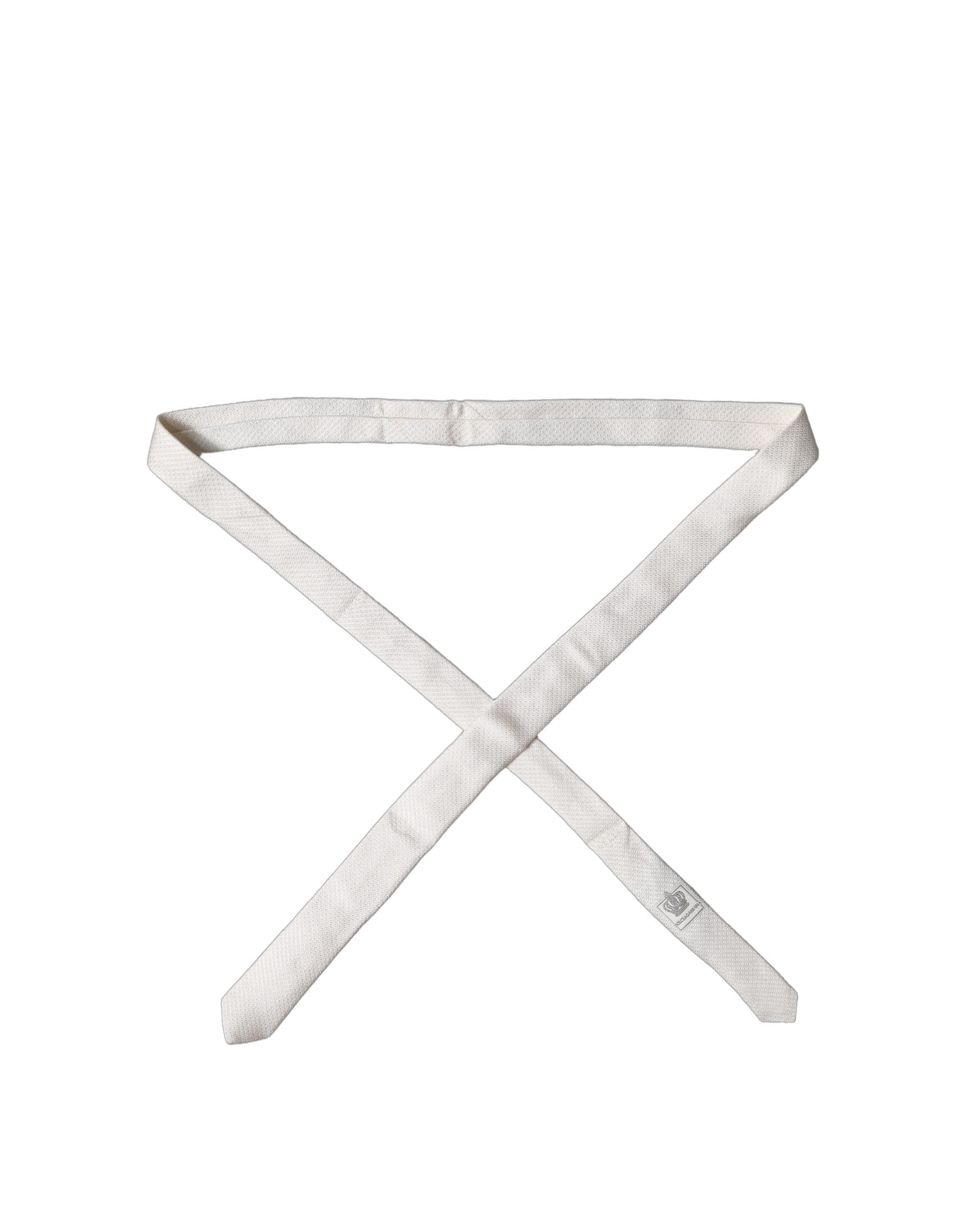 Dolce & Gabbana Dolce & Gabbana White Solid Textured Silk Adjustable Men Men'sd NeckMen's Men's Tie