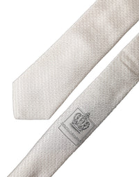 Dolce & Gabbana Dolce & Gabbana White Solid Textured Silk Adjustable Men Men'sd NeckMen's Men's Tie