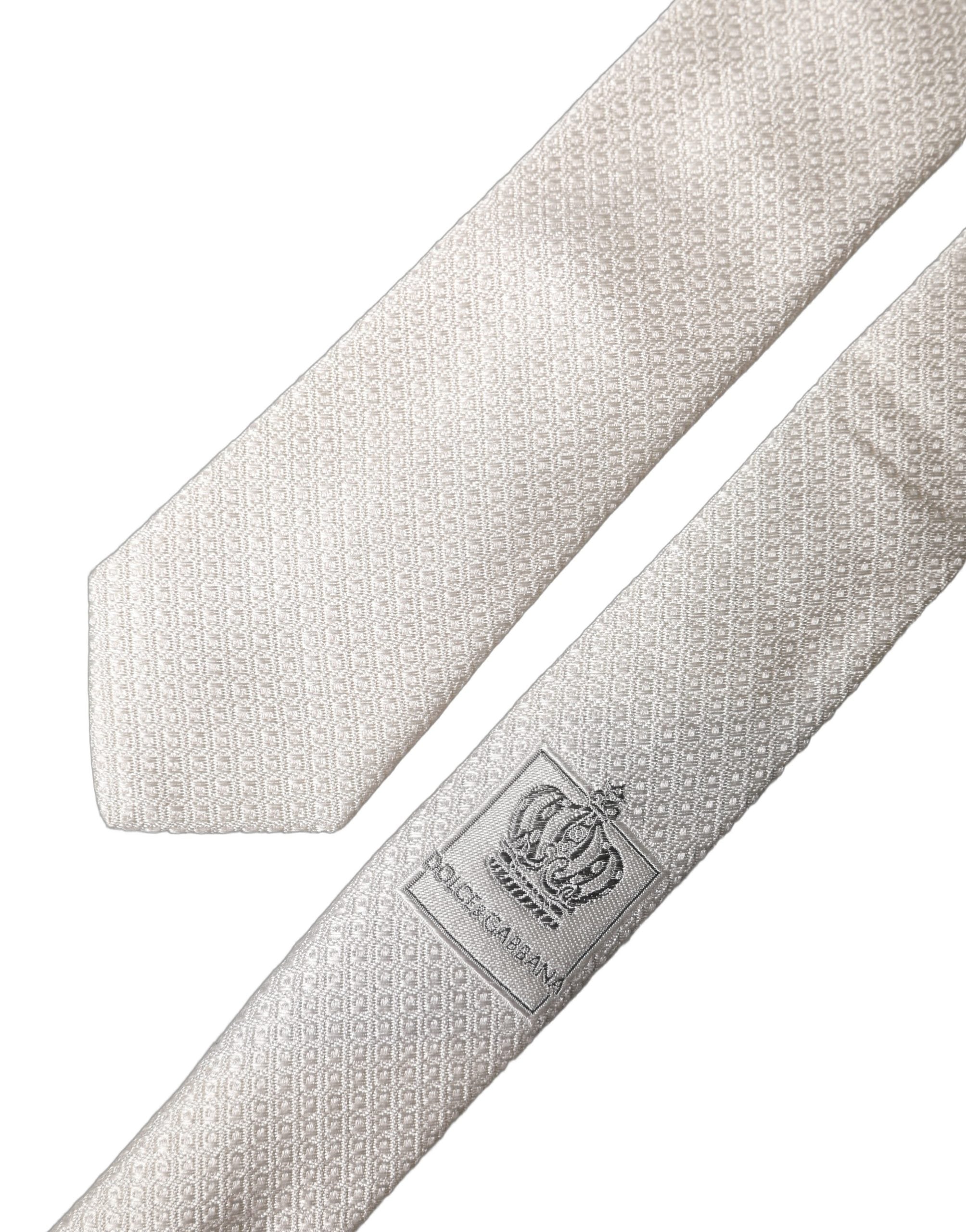 Dolce & Gabbana Dolce & Gabbana White Solid Textured Silk Adjustable Men Men'sd NeckMen's Men's Tie