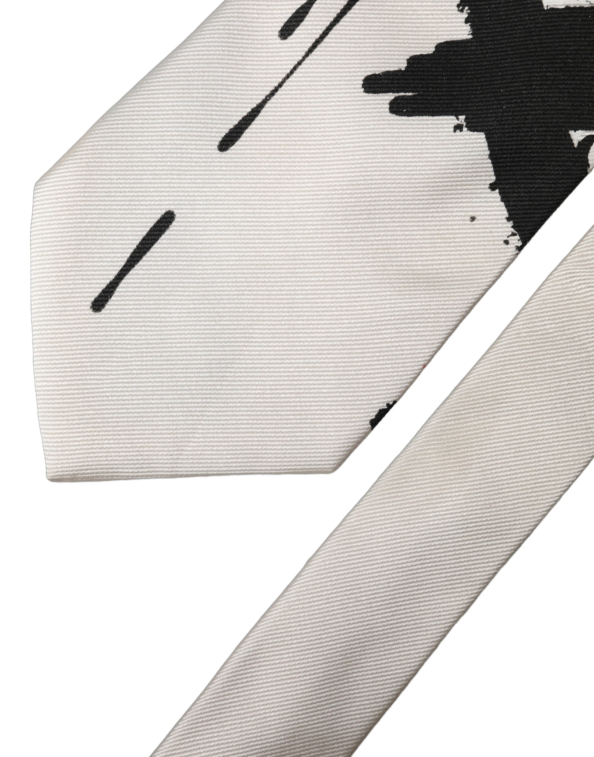 Dolce & Gabbana Dolce & Gabbana White Tattoo Floral Silk Adjustable Men Men'sd NeckMen's Men's Tie