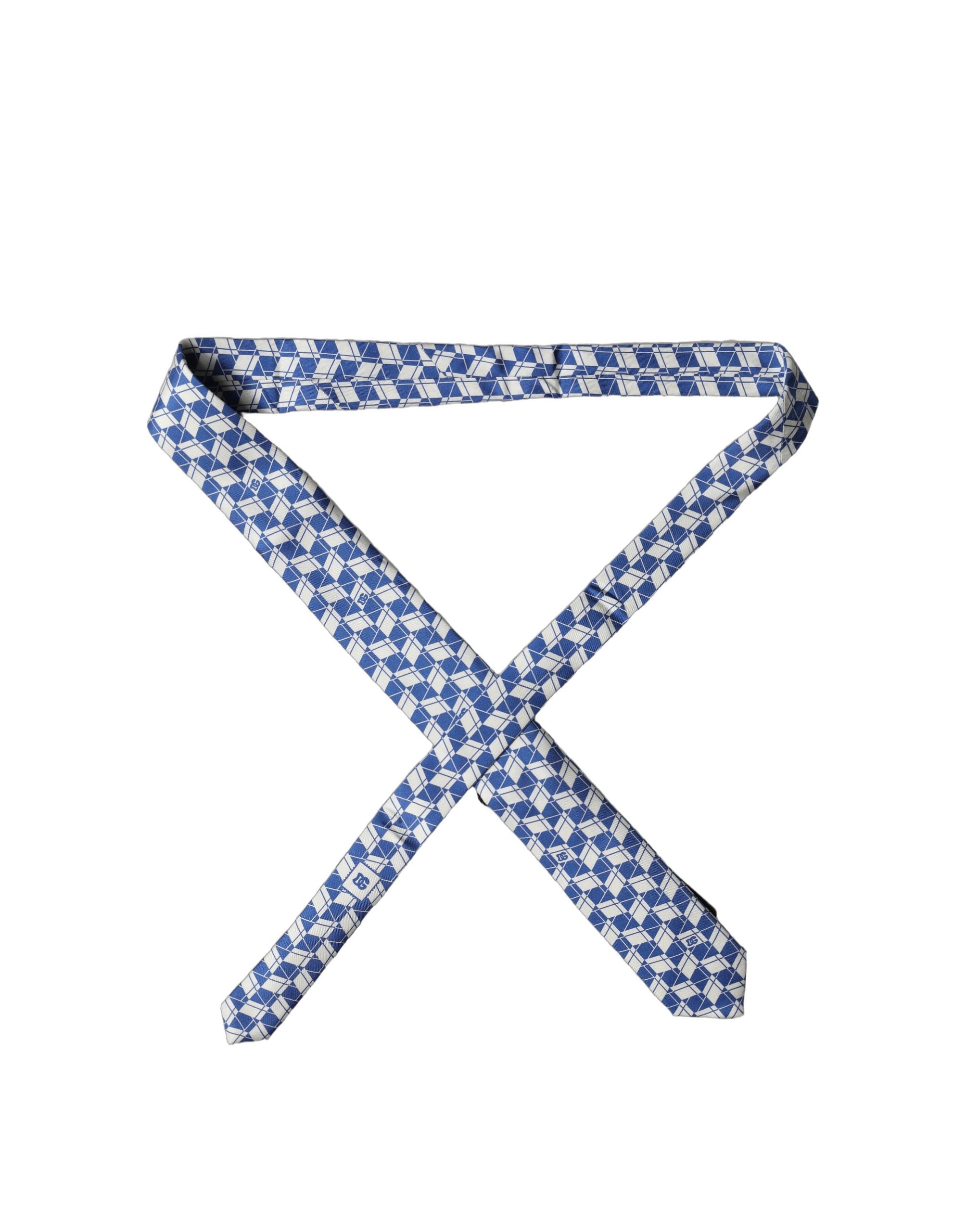 Dolce & Gabbana Dolce & Gabbana Blue White Geometric Silk Adjustable Men Men'sd NeckMen's Men's Tie