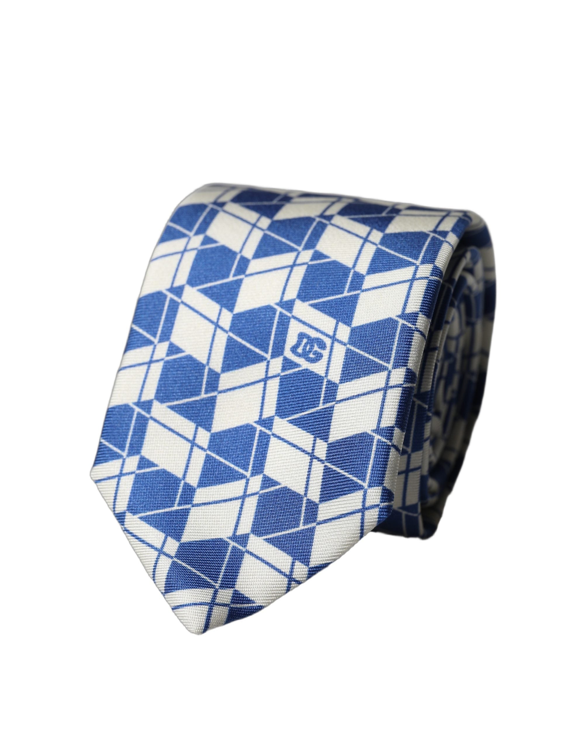 Dolce & Gabbana Dolce & Gabbana Blue White Geometric Silk Adjustable Men Men'sd NeckMen's Men's Tie