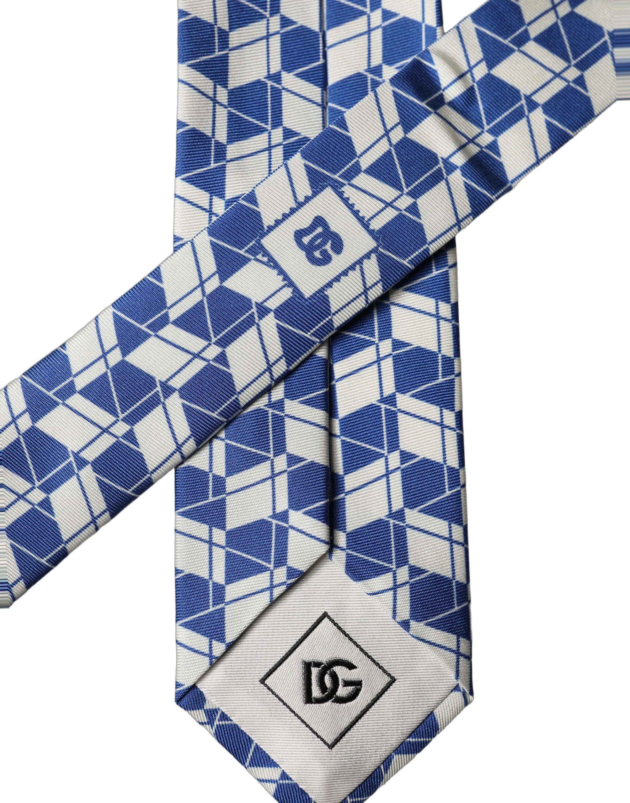 Dolce & Gabbana Dolce & Gabbana Blue White Geometric Silk Adjustable Men Men'sd NeckMen's Men's Tie