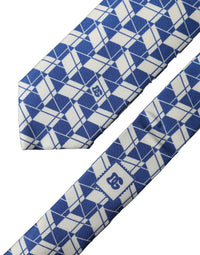 Dolce & Gabbana Dolce & Gabbana Blue White Geometric Silk Adjustable Men Men'sd NeckMen's Men's Tie