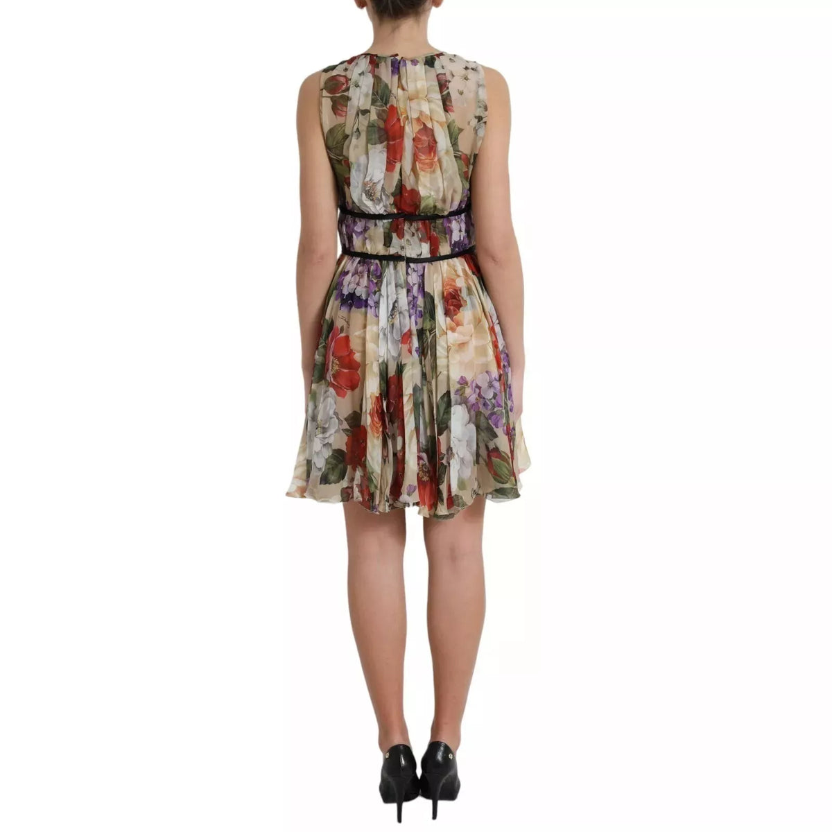 Dolce & Gabbana Beige Floral Sleeveless A-line Mini Women's Dress