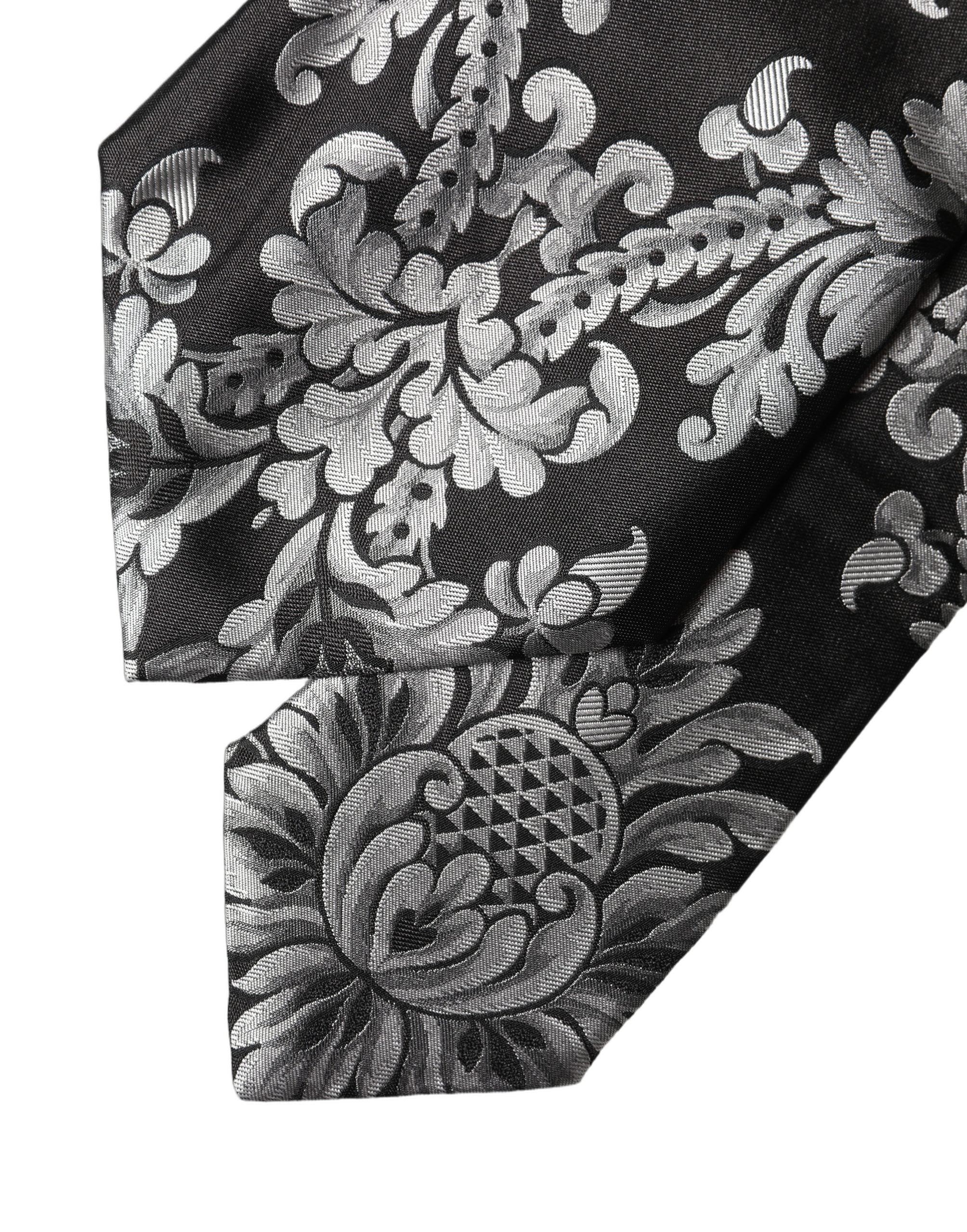 Dolce & Gabbana Dolce & Gabbana Black Silver Floral Silk Adjustable Women NeckWomen's Women's Tie