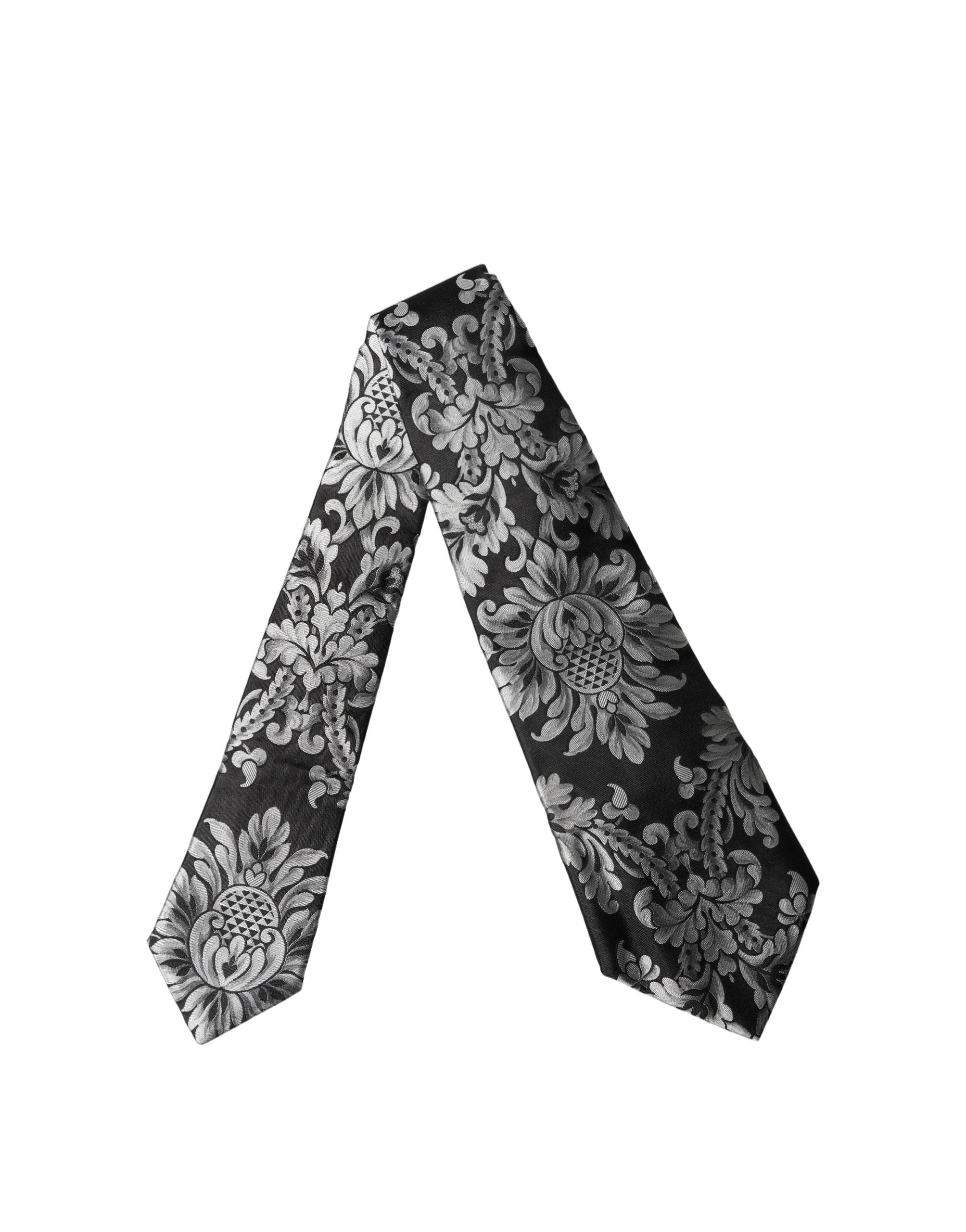 Dolce & Gabbana Dolce & Gabbana Black Silver Floral Silk Adjustable Women NeckWomen's Women's Tie
