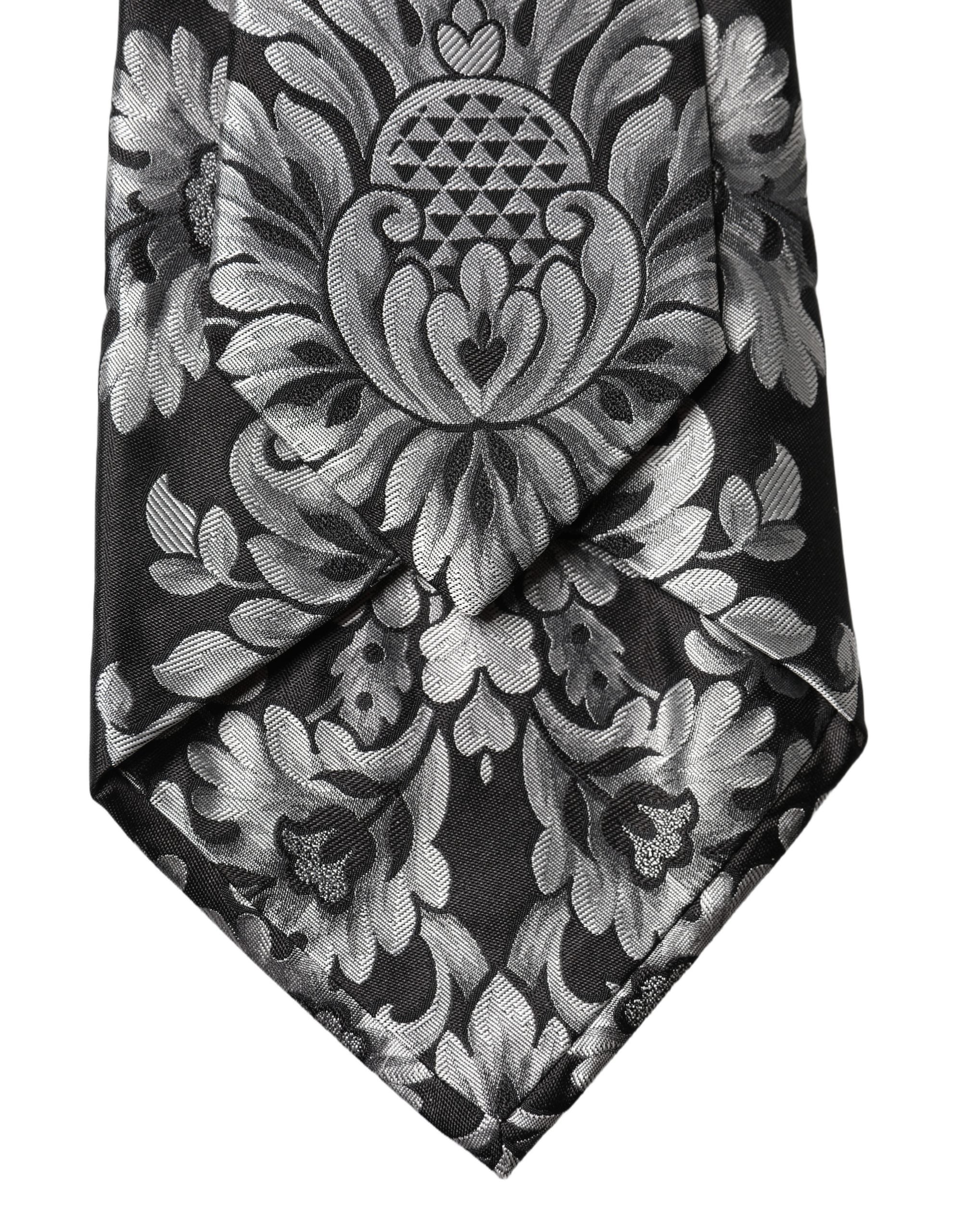 Dolce & Gabbana Dolce & Gabbana Black Silver Floral Silk Adjustable Women NeckWomen's Women's Tie