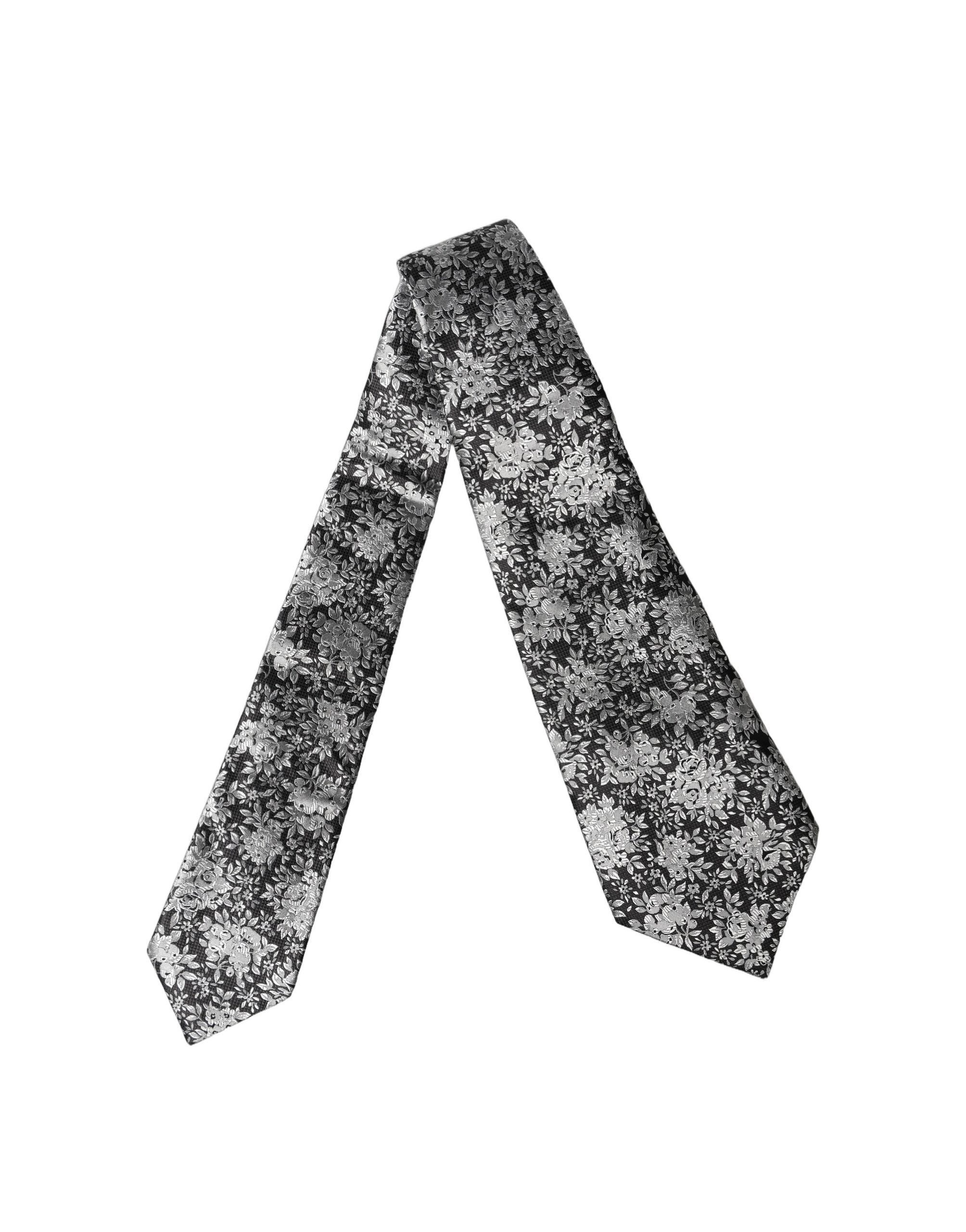 Dolce & Gabbana Dolce & Gabbana Black Silver Floral Silk Adjustable Women NeckWomen's Women's Tie