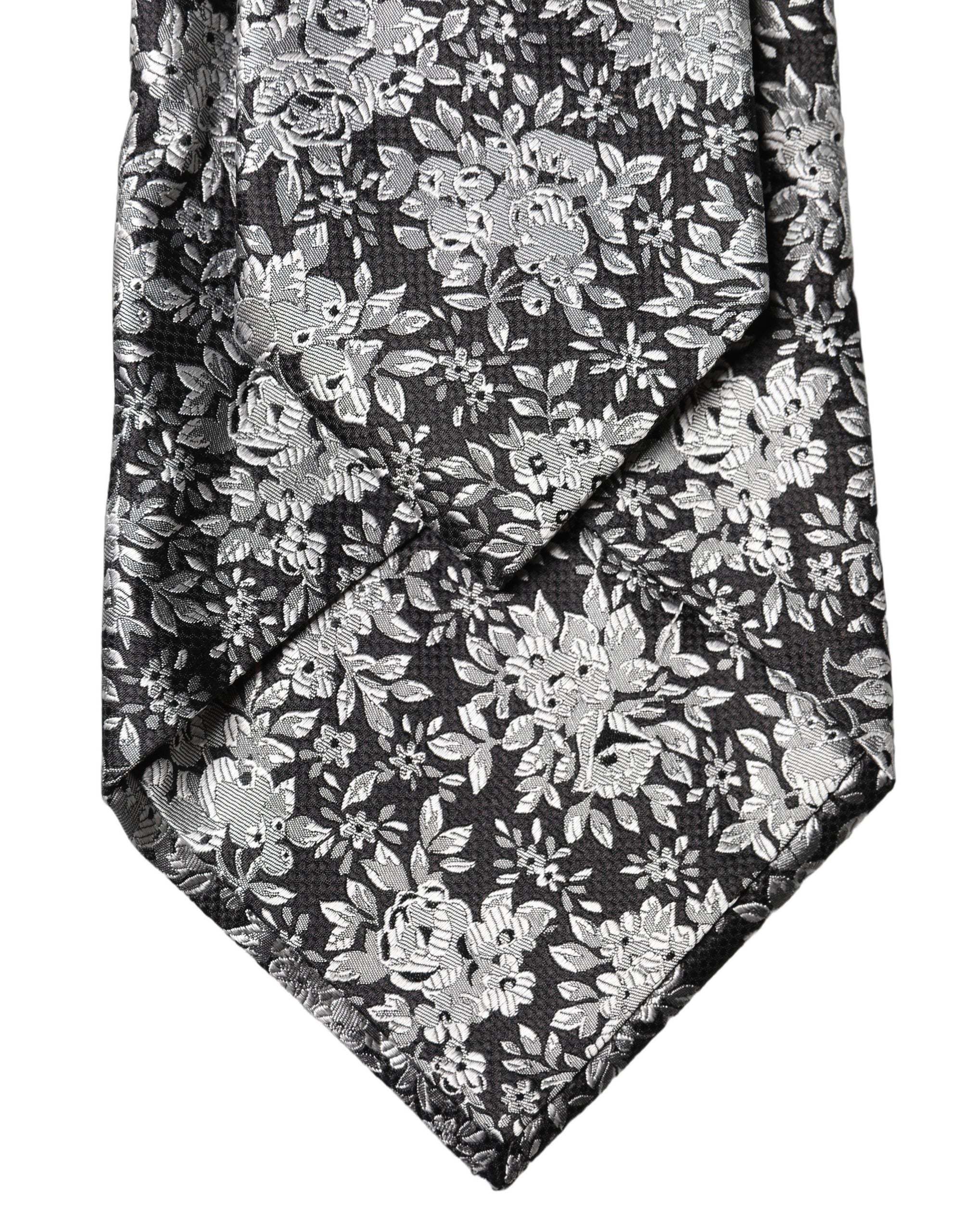 Dolce & Gabbana Dolce & Gabbana Black Silver Floral Silk Adjustable Women NeckWomen's Women's Tie