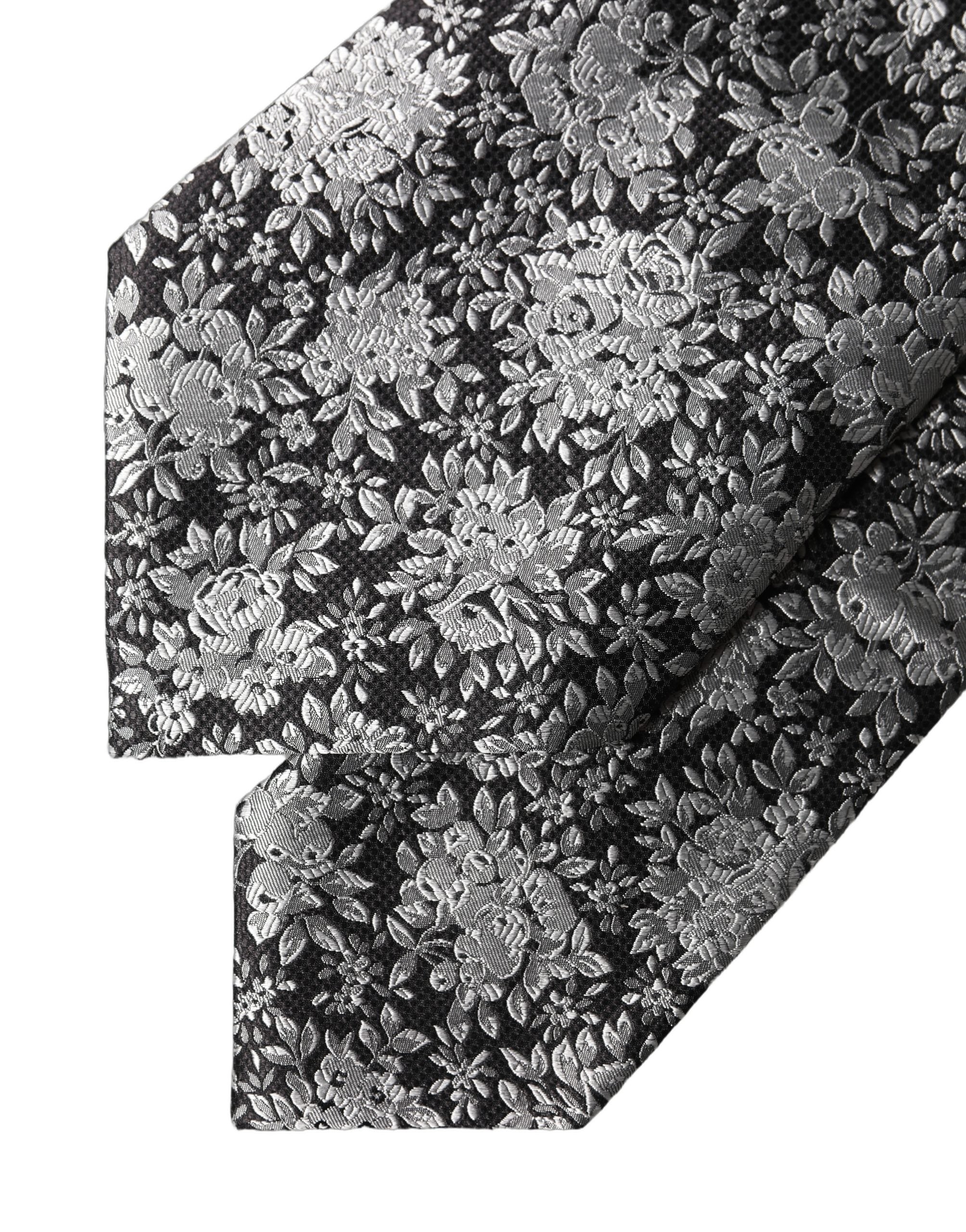 Dolce & Gabbana Dolce & Gabbana Black Silver Floral Silk Adjustable Women NeckWomen's Women's Tie