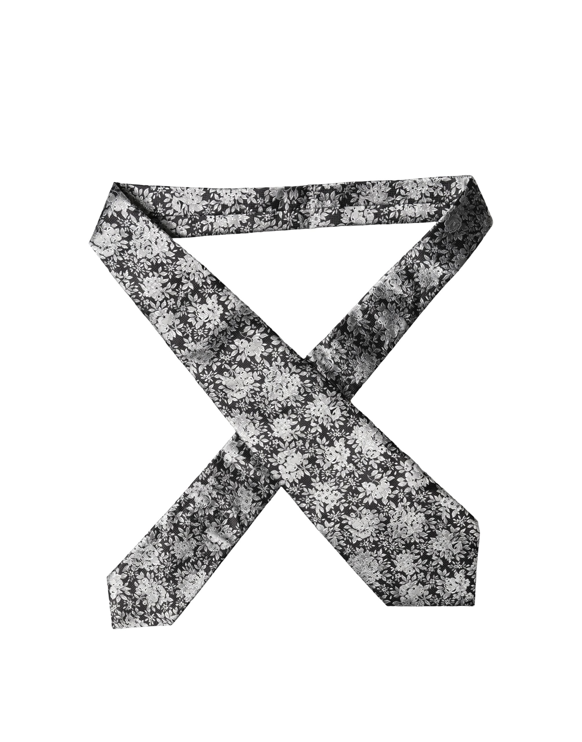 Dolce & Gabbana Dolce & Gabbana Black Silver Floral Silk Adjustable Women NeckWomen's Women's Tie