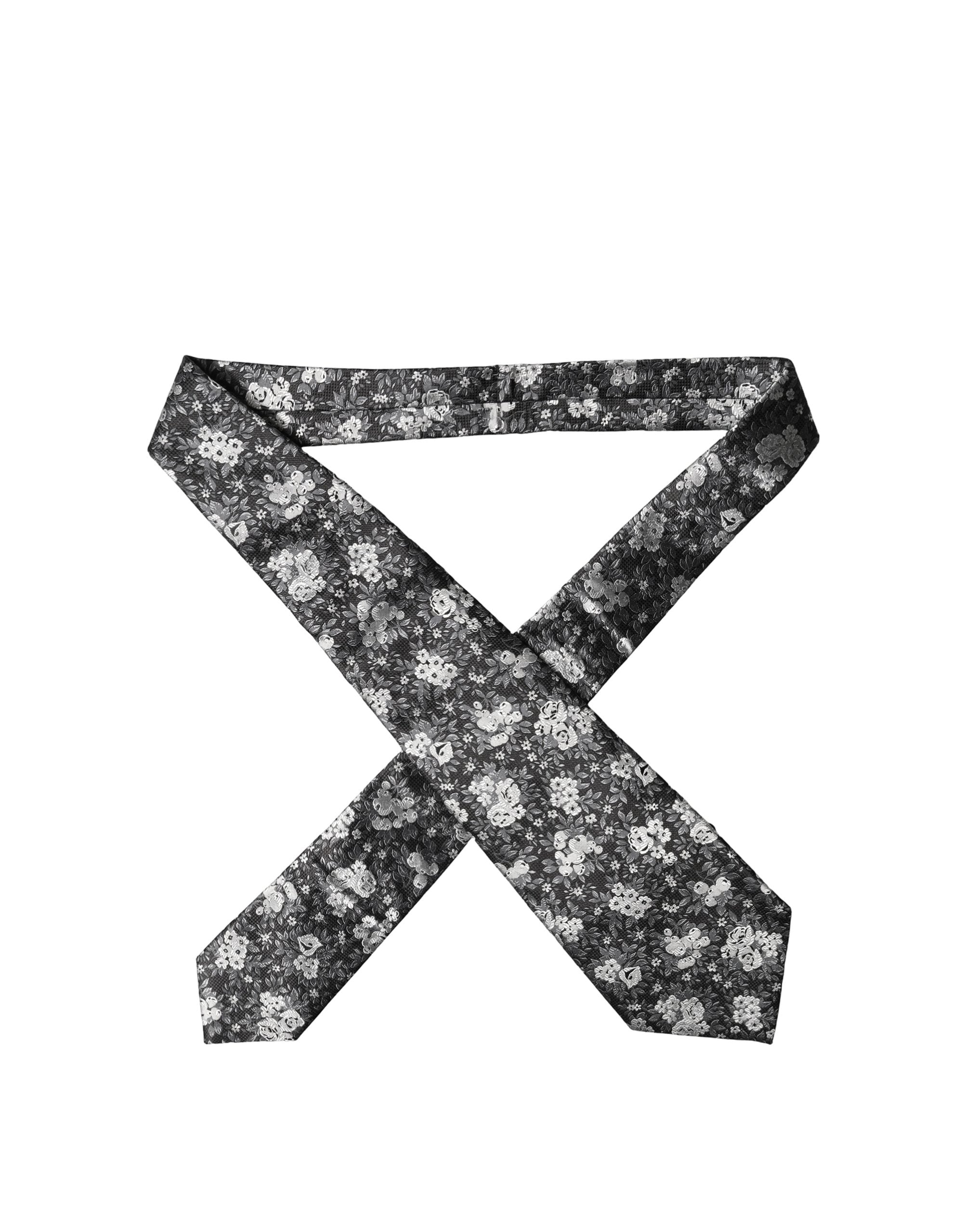 Dolce & Gabbana Dolce & Gabbana Black White Floral Silk Adjustable Women NeckWomen's Women's Tie